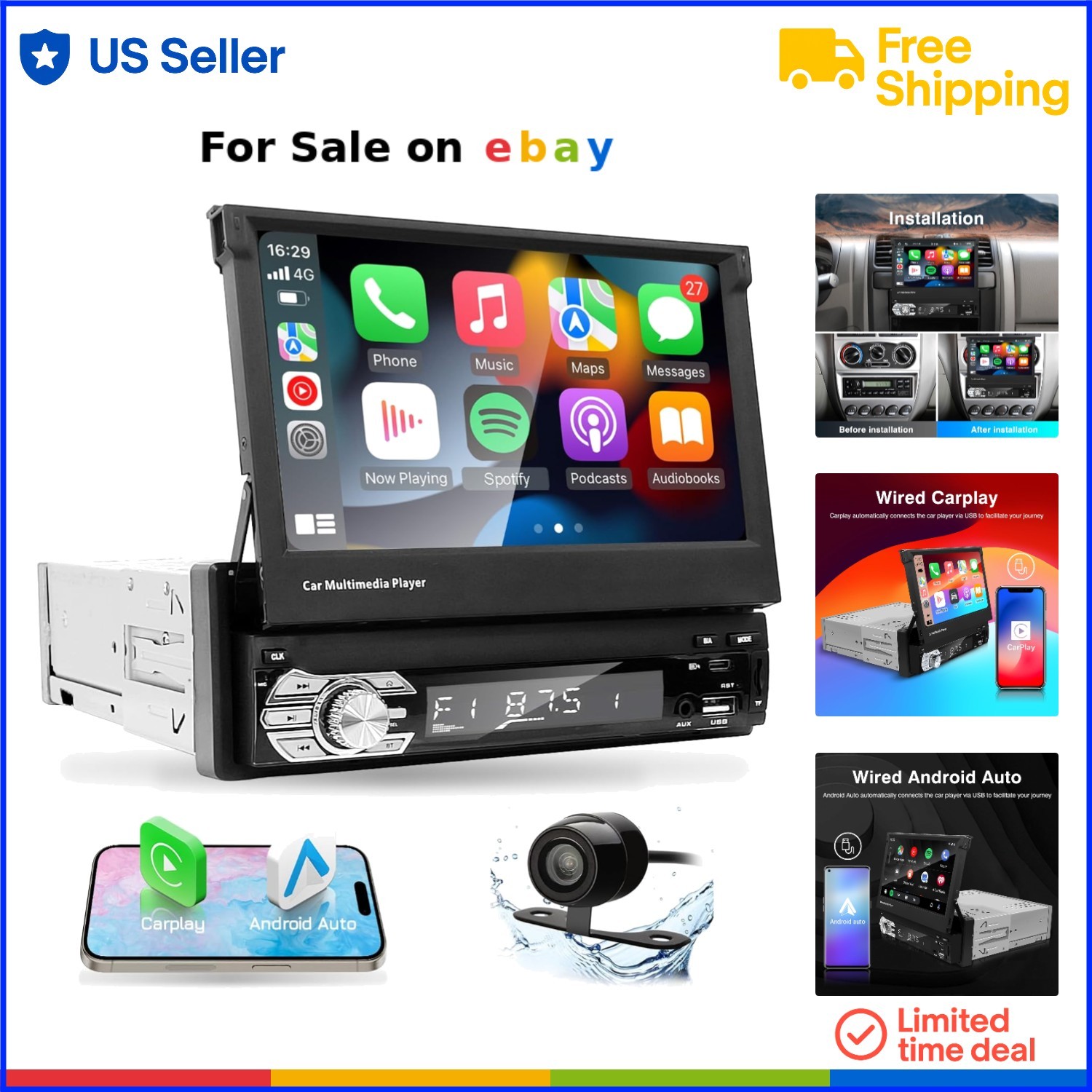 Car Stereo Touchscreen Bluetooth Backup Camera FM Radio Android Auto CarPlay …