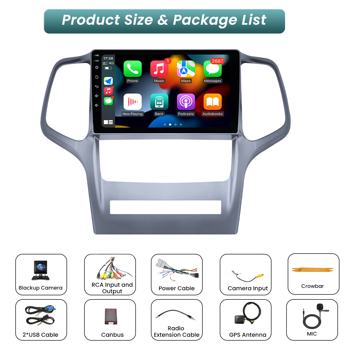 APPLE CARPLAY FOR 2011-2013 JEEP GRAND CHEROKEE ANDROID 12 CAR RADIO STEREO GPS