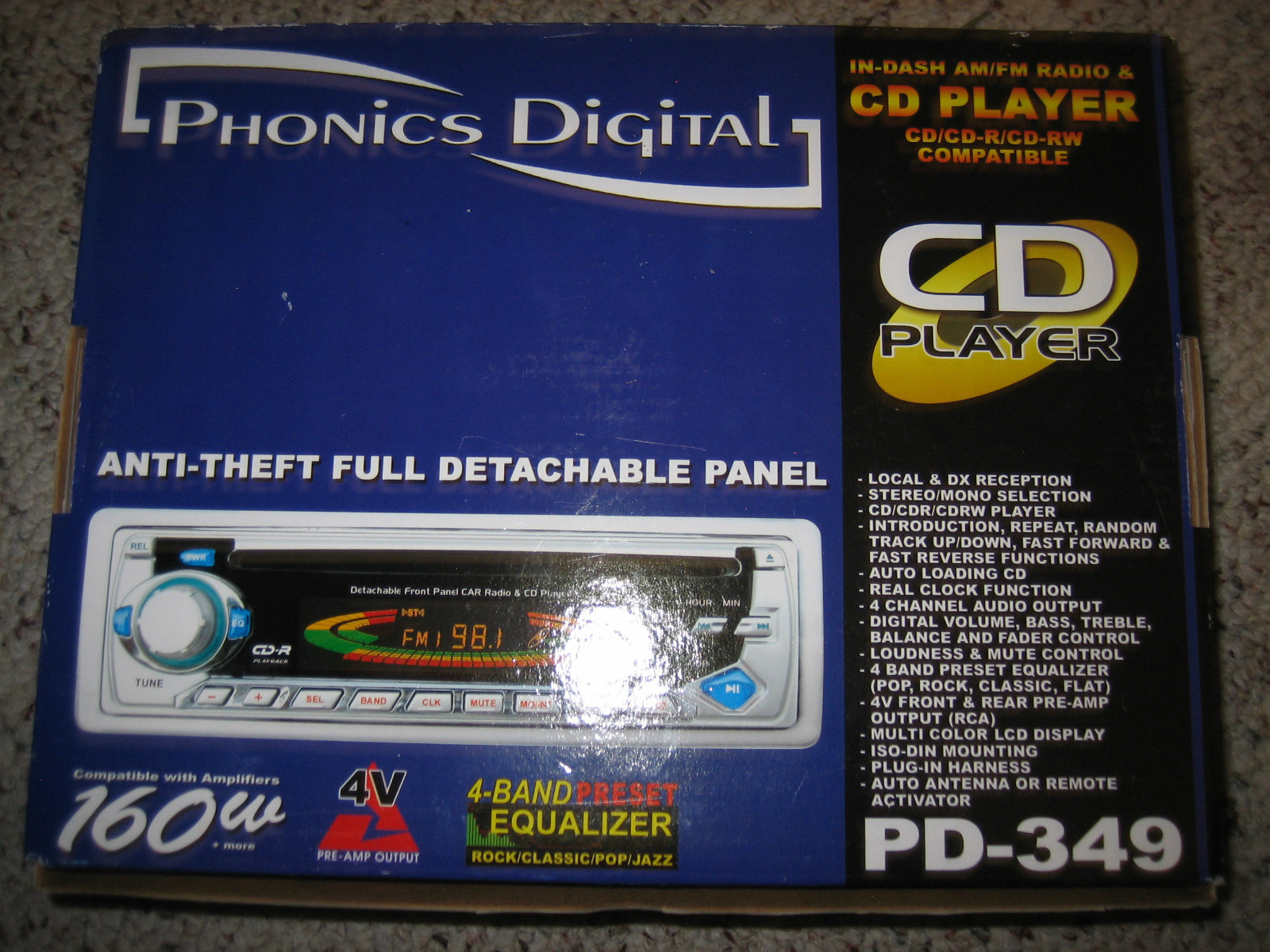 Phonics Digital PD-349 In-Dash AM/FM Radio & CD/CD-R/CD-RW Player – New in Box!!