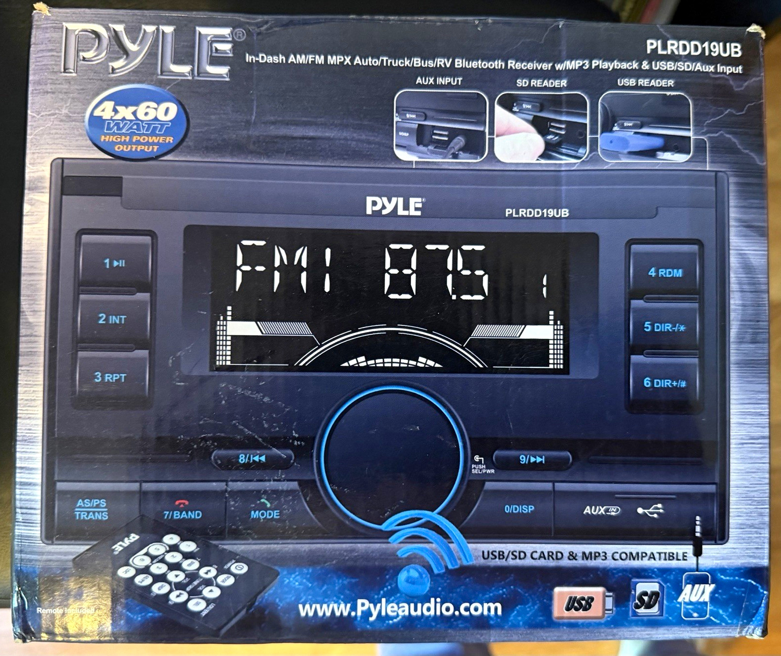Pyle PLRDD19UB 1 DIN In-Dash AM/FM Receiver w/ Bluetooth USB SD AUX Remote