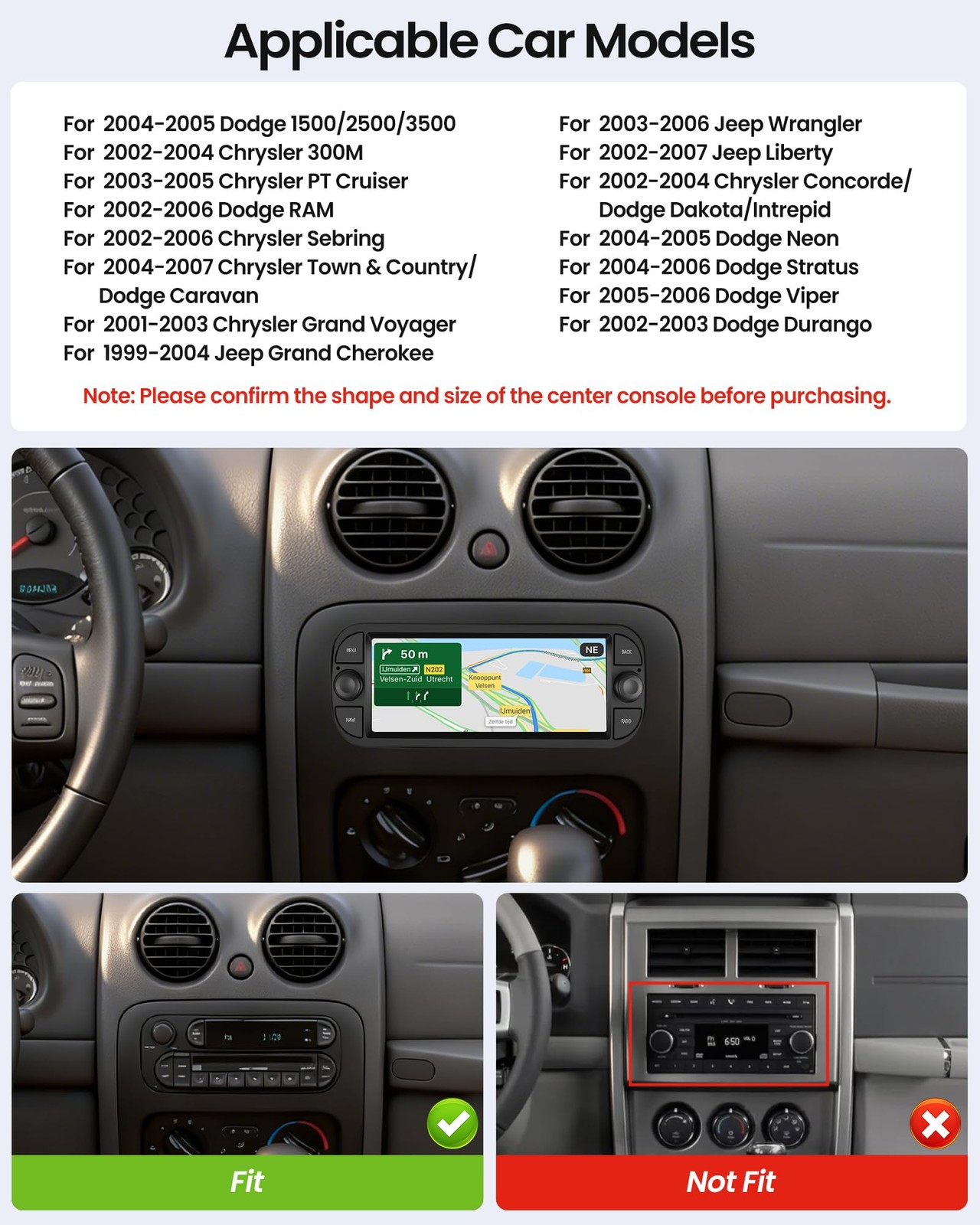 6.8″ Touchscreen Wireless Carplay Android Auto Stereo for Ram, Wrangler, Liberty
