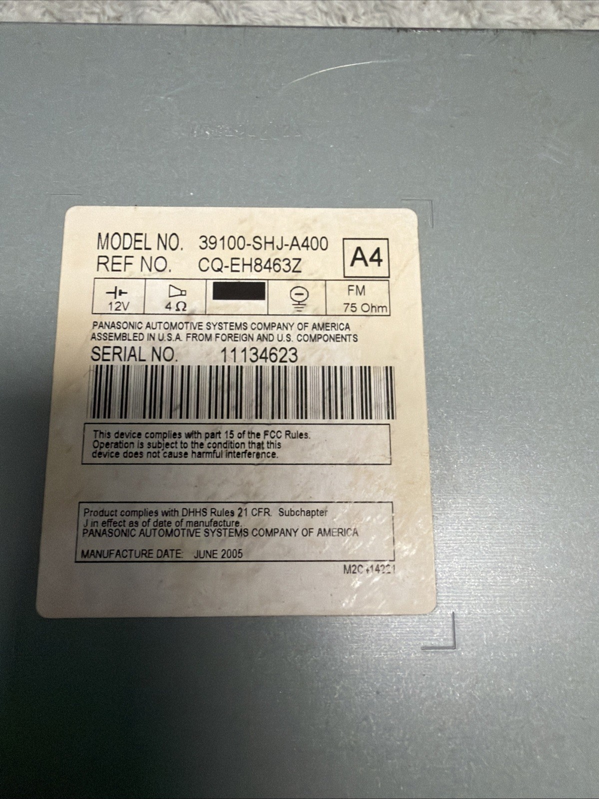 2005-2010 Honda Odyssey AM FM XM 6 Disc CD Radio 39100-SHJ-A400