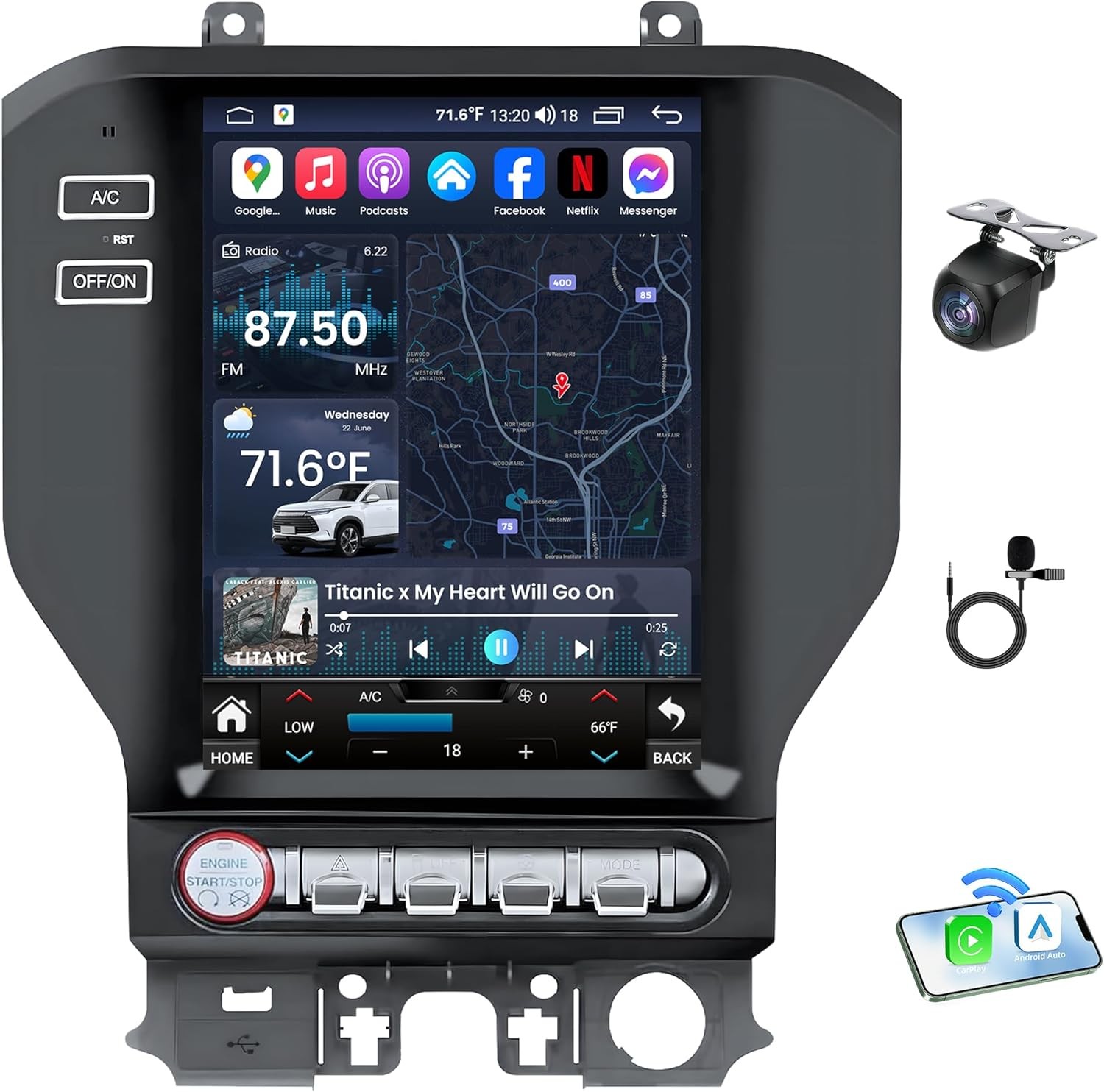 4+64G For Ford Mustang 2015-2023 Android13 Car Radio Stereo Carplay GPS Nav WIFI