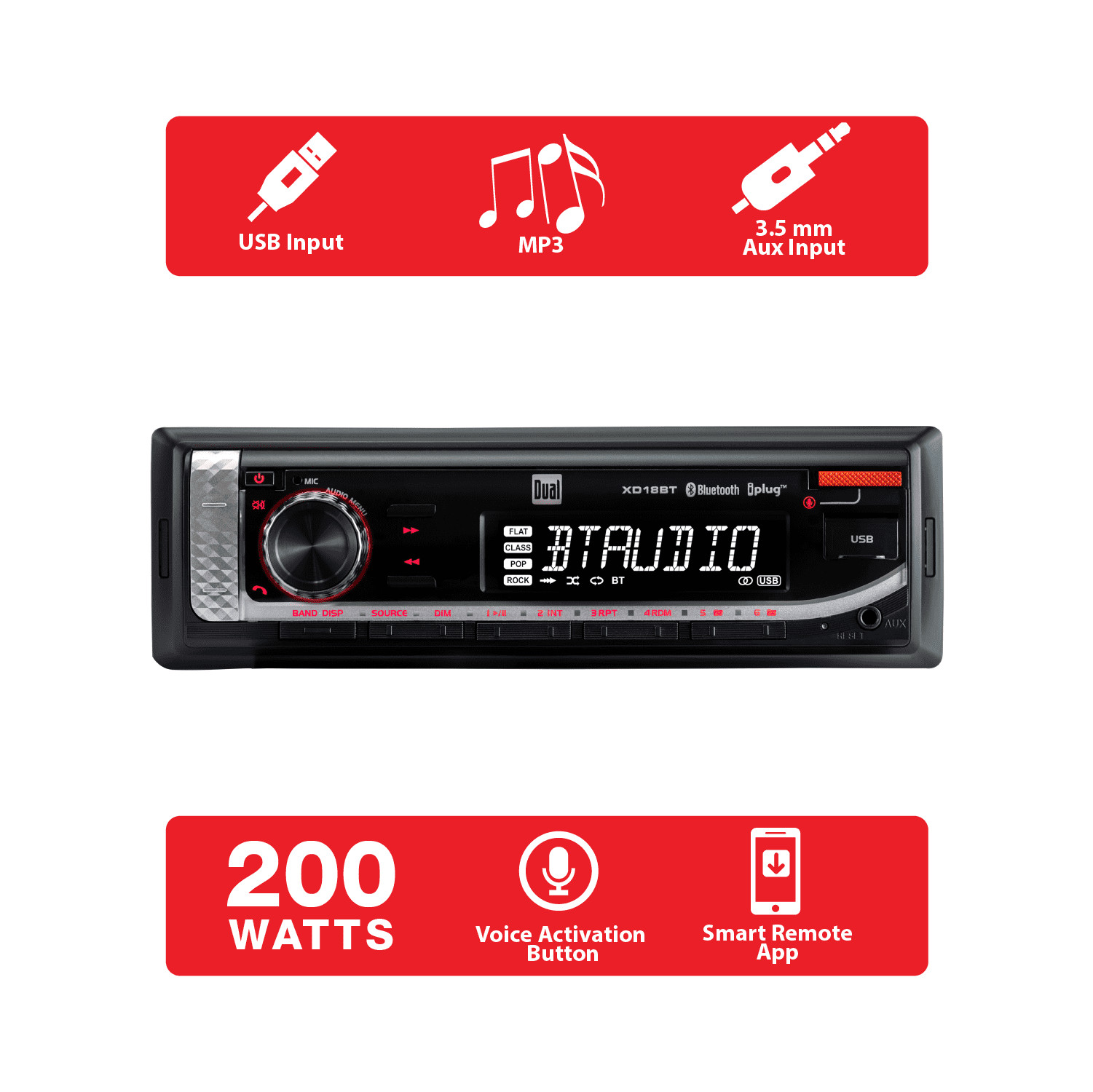 Dual XD18BT Single DIN Stereo, Bluetooth/USB/AM/FM/MP3, Car