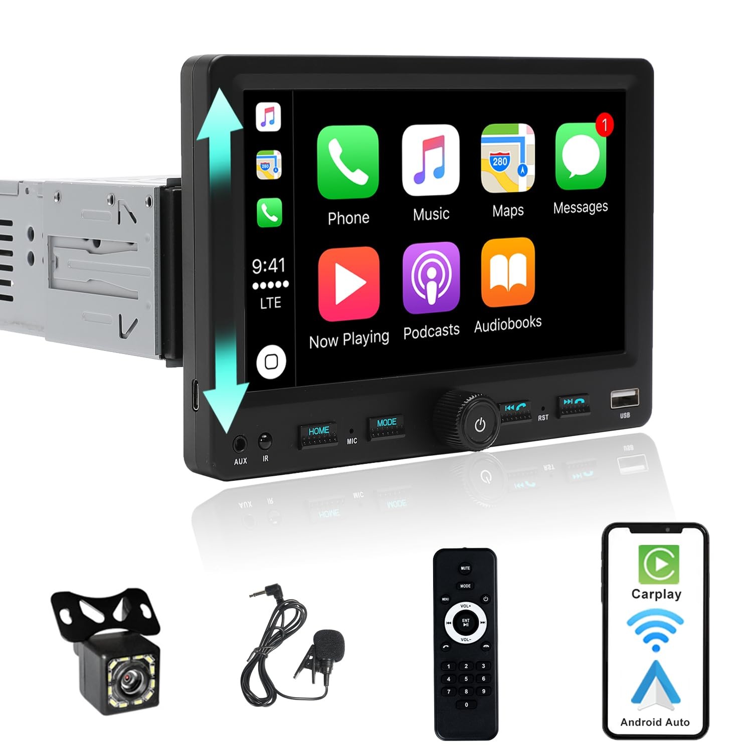 Alondy Single Din Car Radio Touchscreen 7″ Adjustable Compatible with Apple