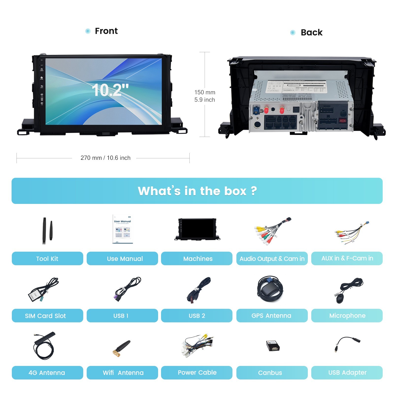 Roadanvi X12 Headunit for Toyota Highlander 2015-2019 Radio 10.2″ Touch Screen