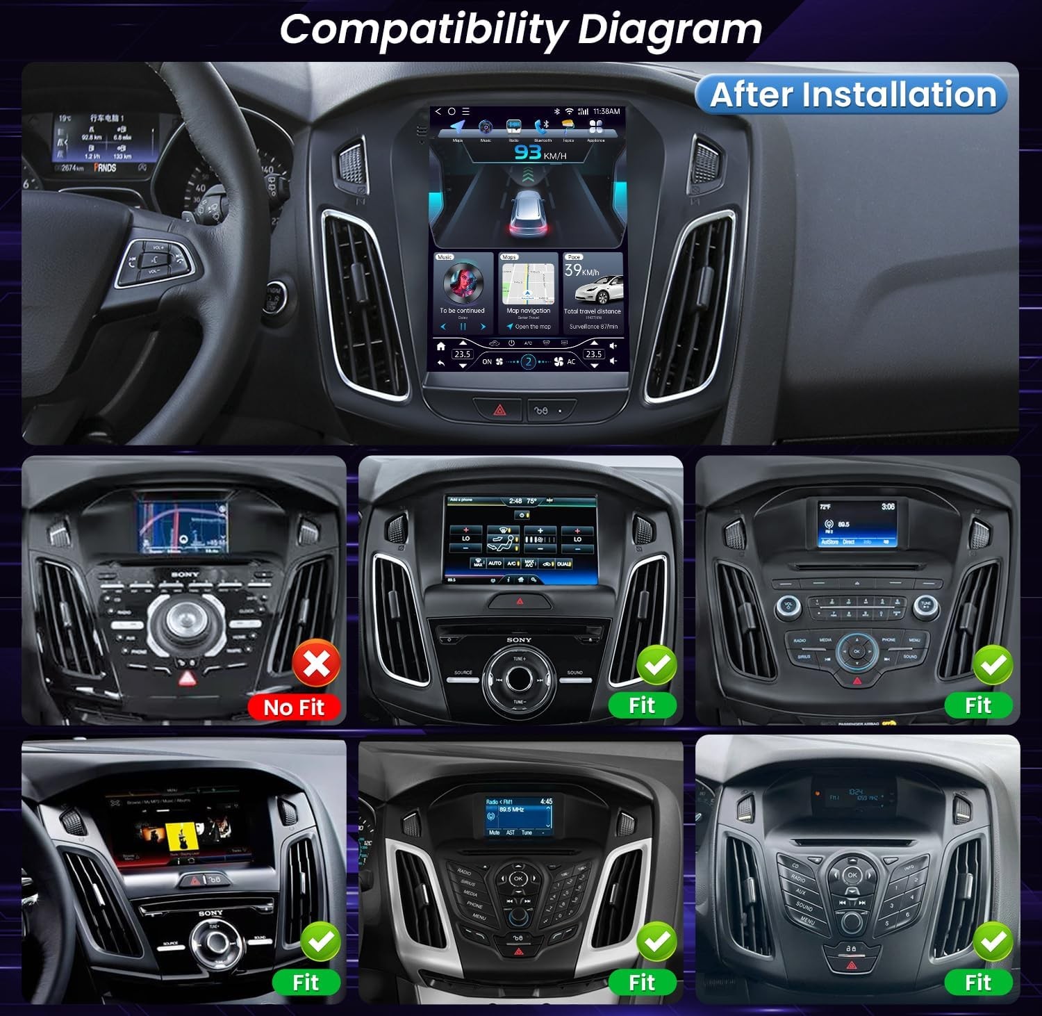 For Ford Focus 2012-2018 Apple Carplay Android 13.0 Car Stereo Radio GPS 2+32GB