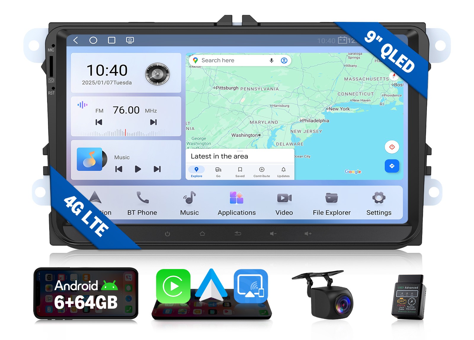 9 inch QLED 6+64 Android for VW Jetta Sedan 2006-2015 Car Radio Wireless CarPlay