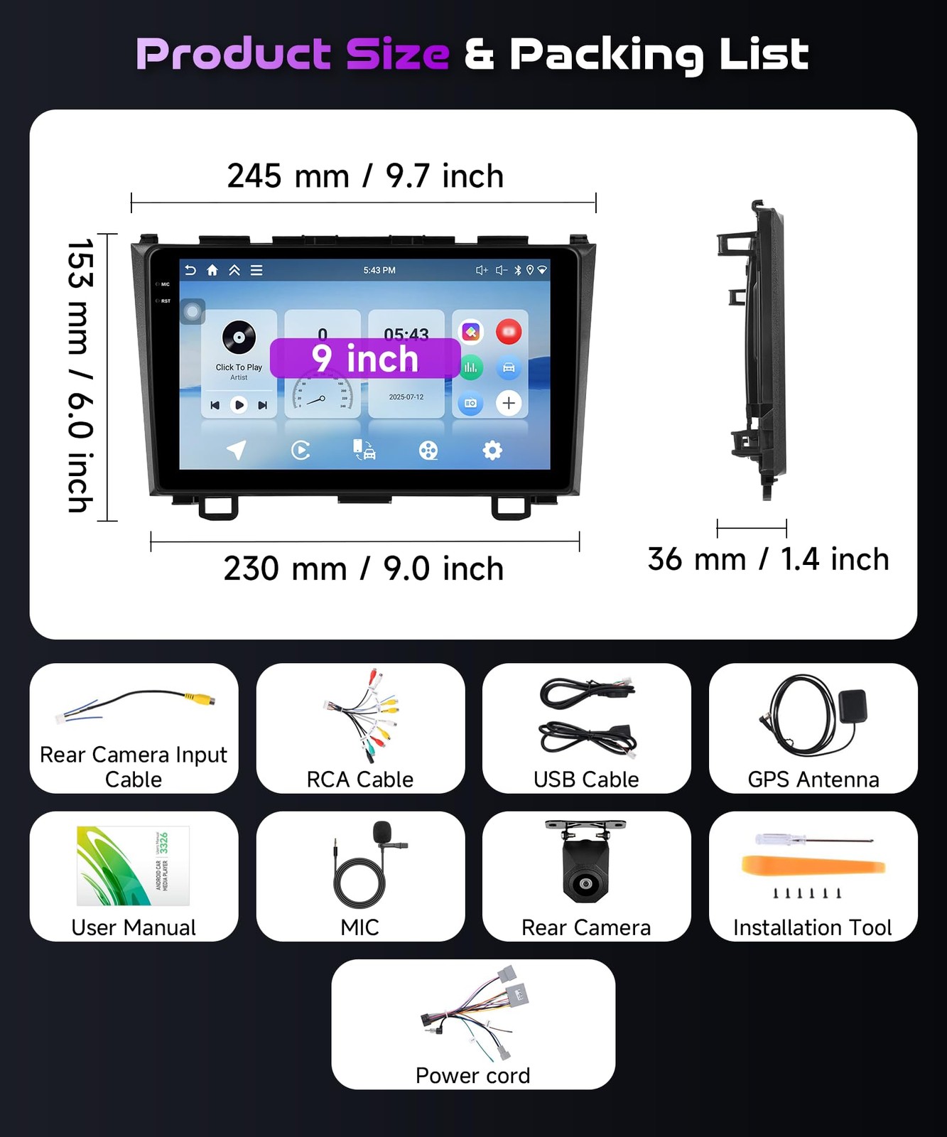 Podofo 4128G For Honda Crv 2007-2011 Android 15 Car Stereo Wireless