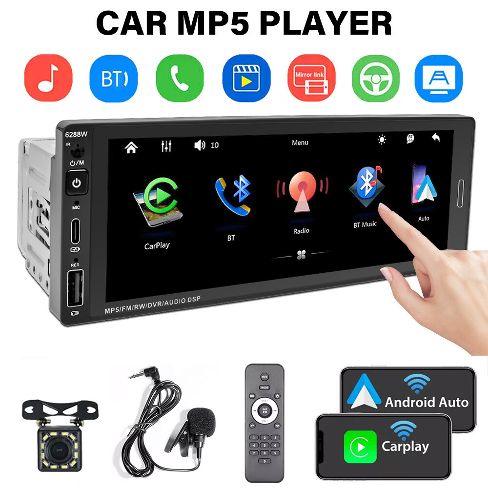 Single Din Car Stereo Wireless Apple CarPlay 6.9 touchscreen Bluetooth Radio USB