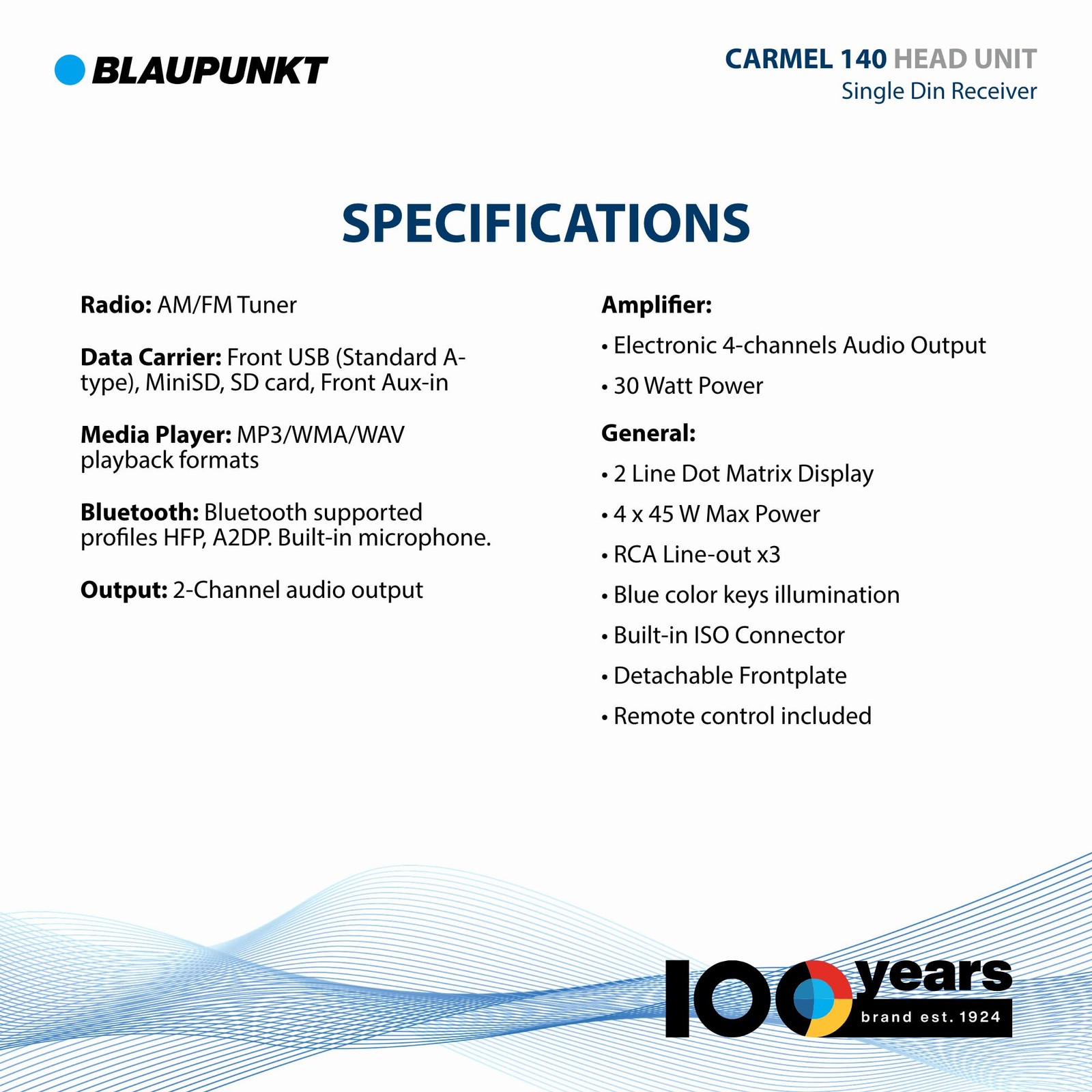 Blaupunkt Carmel 140 Bluetooth Car Stereo – 2 USB Ports, SD Card Slot, AM/FM…