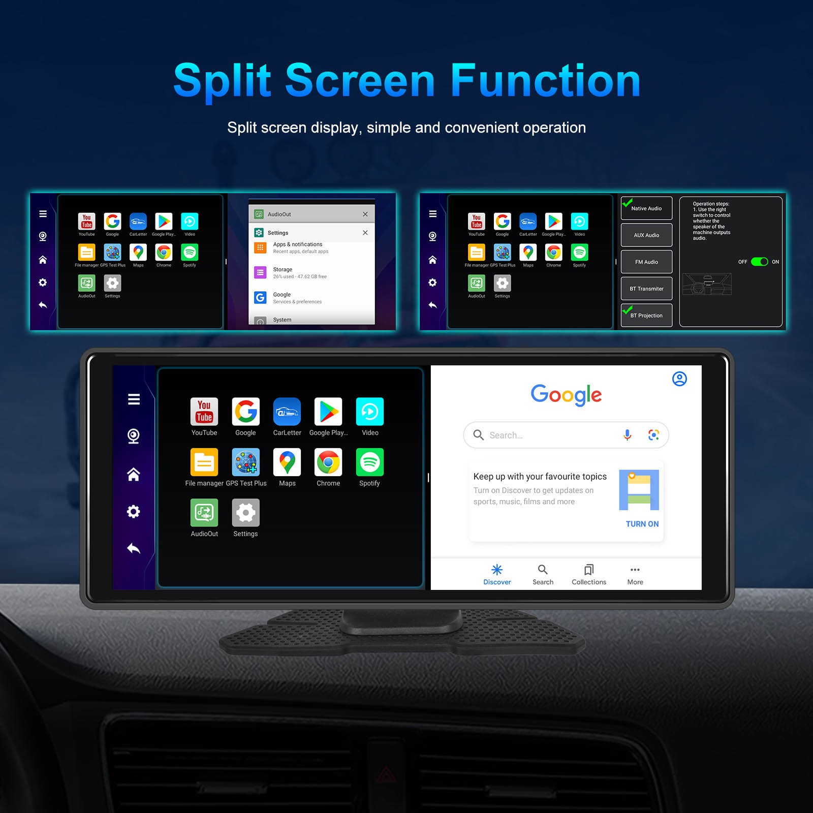 10.26″Bluetooth Car Navigation Carplay HD Large Touch Screen Recorder AHD Camera