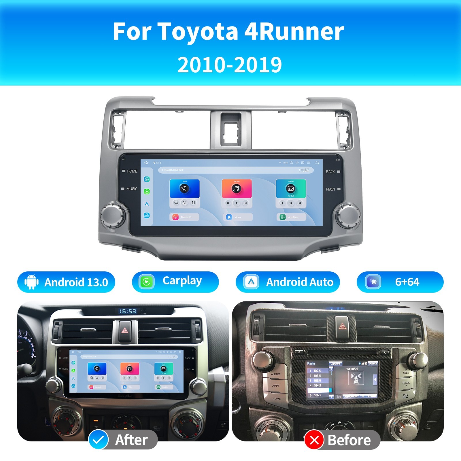 Dasaita 10.25 inch Car Head Unit for Toyota 4Runner 2010-2019 QLED Touchscreen