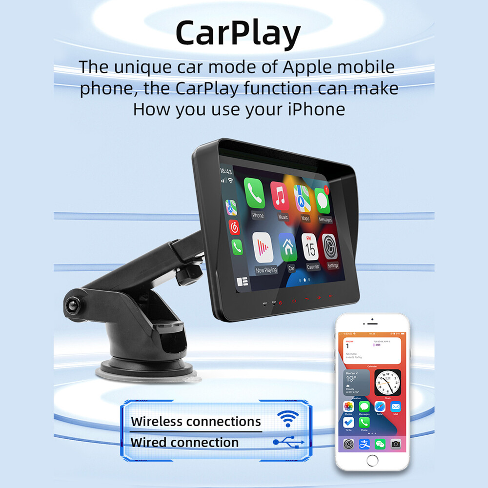 Portable 7″ Car Stereo Carplay/Android Auto Radio Bluetooth Airplay Touch Screen