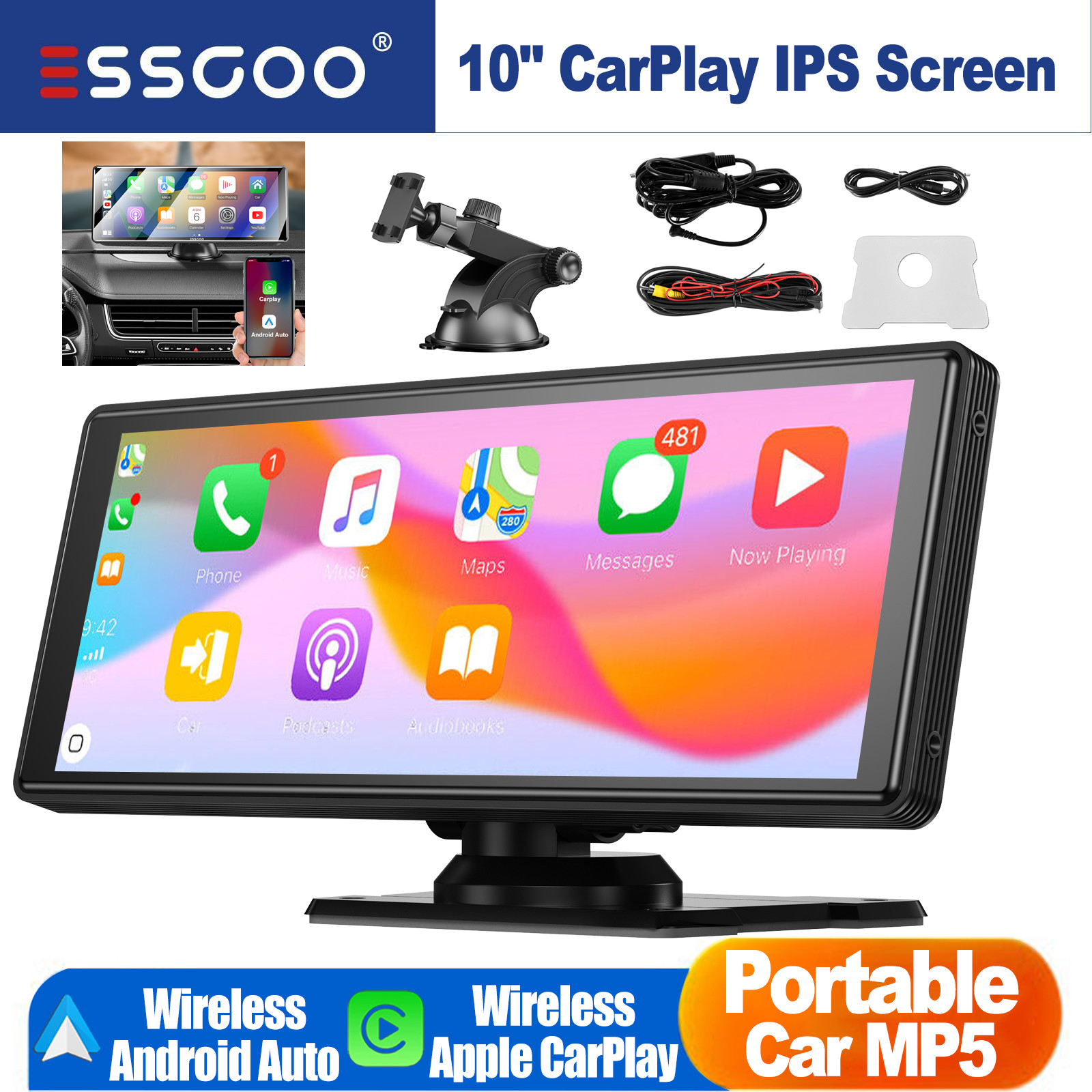 10.26″ Portable Car Stereo Radio Wireless Apple Carplay/Android Auto IPS Screen