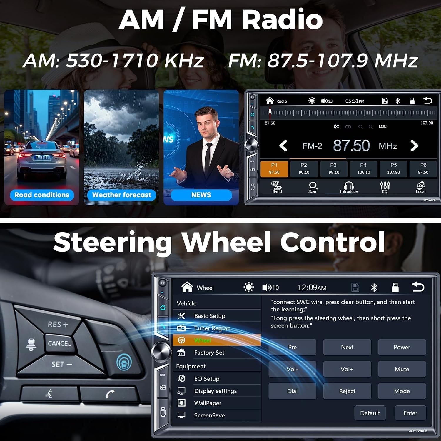 7-Inch Double DIN Car Stereo with Wireless CarPlay/Android Auto Bluetooth FM/AM
