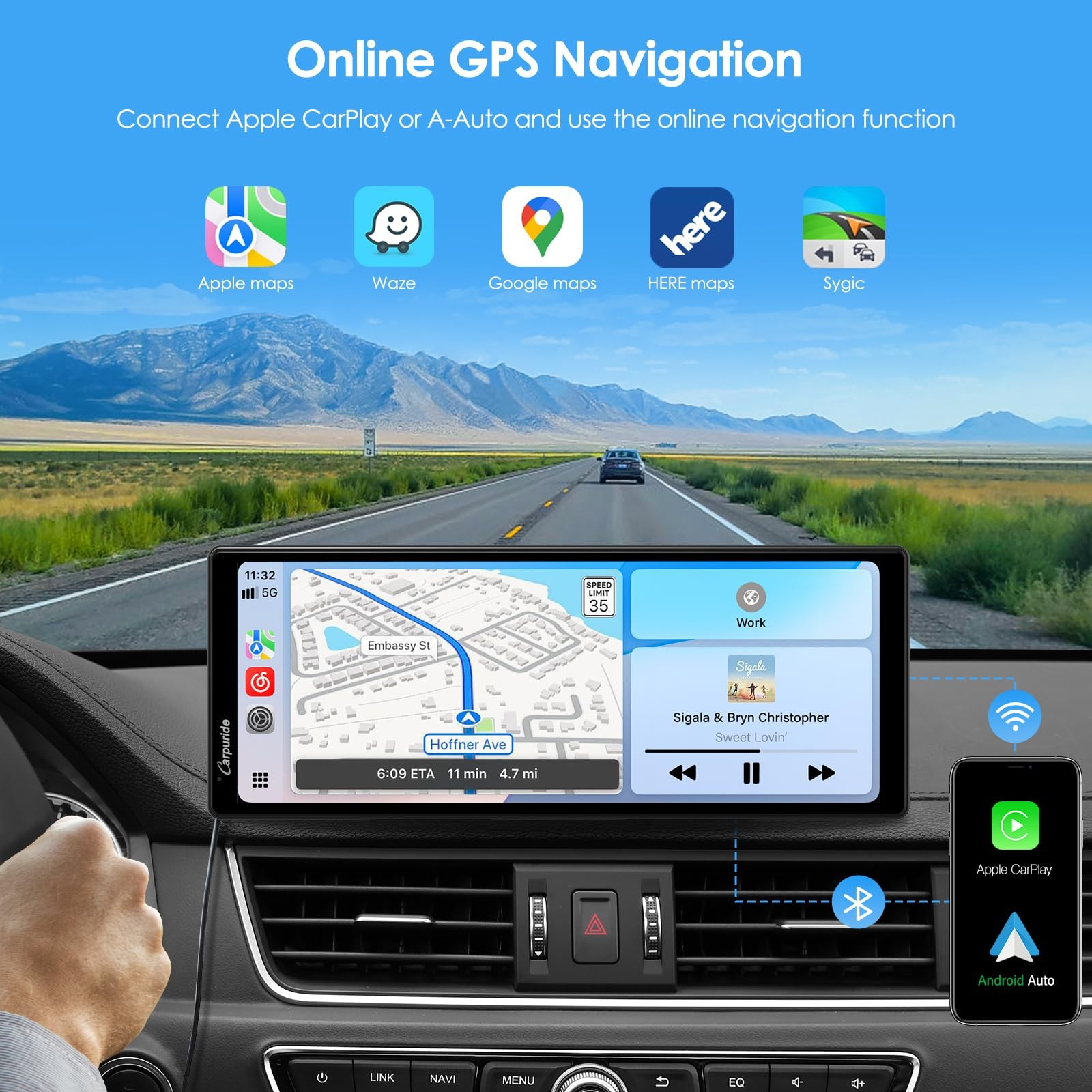 CARPURIDE 10.26 Inch Wireless/Wired Apple CarPlay, Android Auto and Mirror Li…