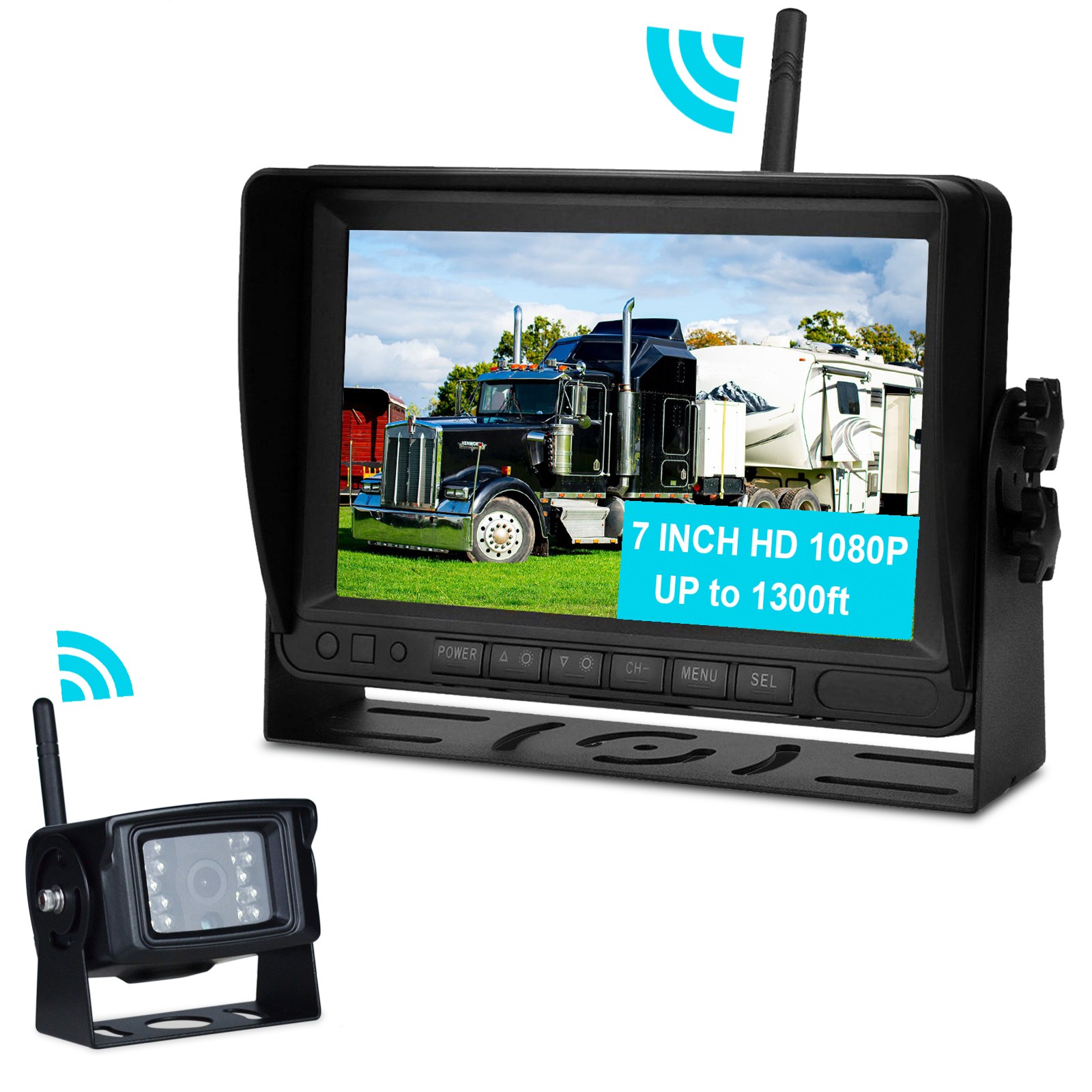 7″ Display AHD 1080P Wireless 1CH Rear View Backup Camera Kit for Truck Trailer