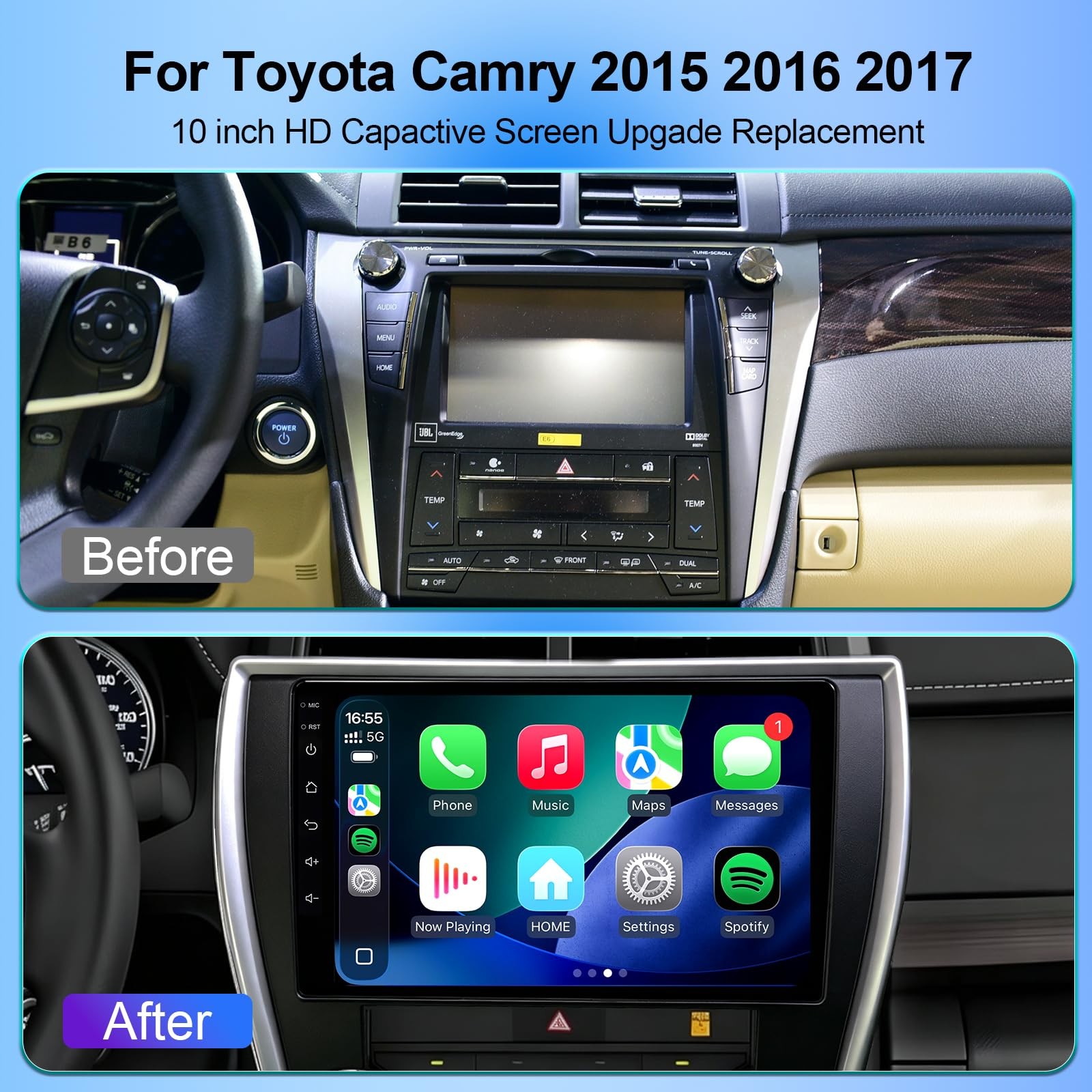 10″ Touchscreen Wireless Carplay Android Auto Stereo for 2015-2017 Toyota Camry