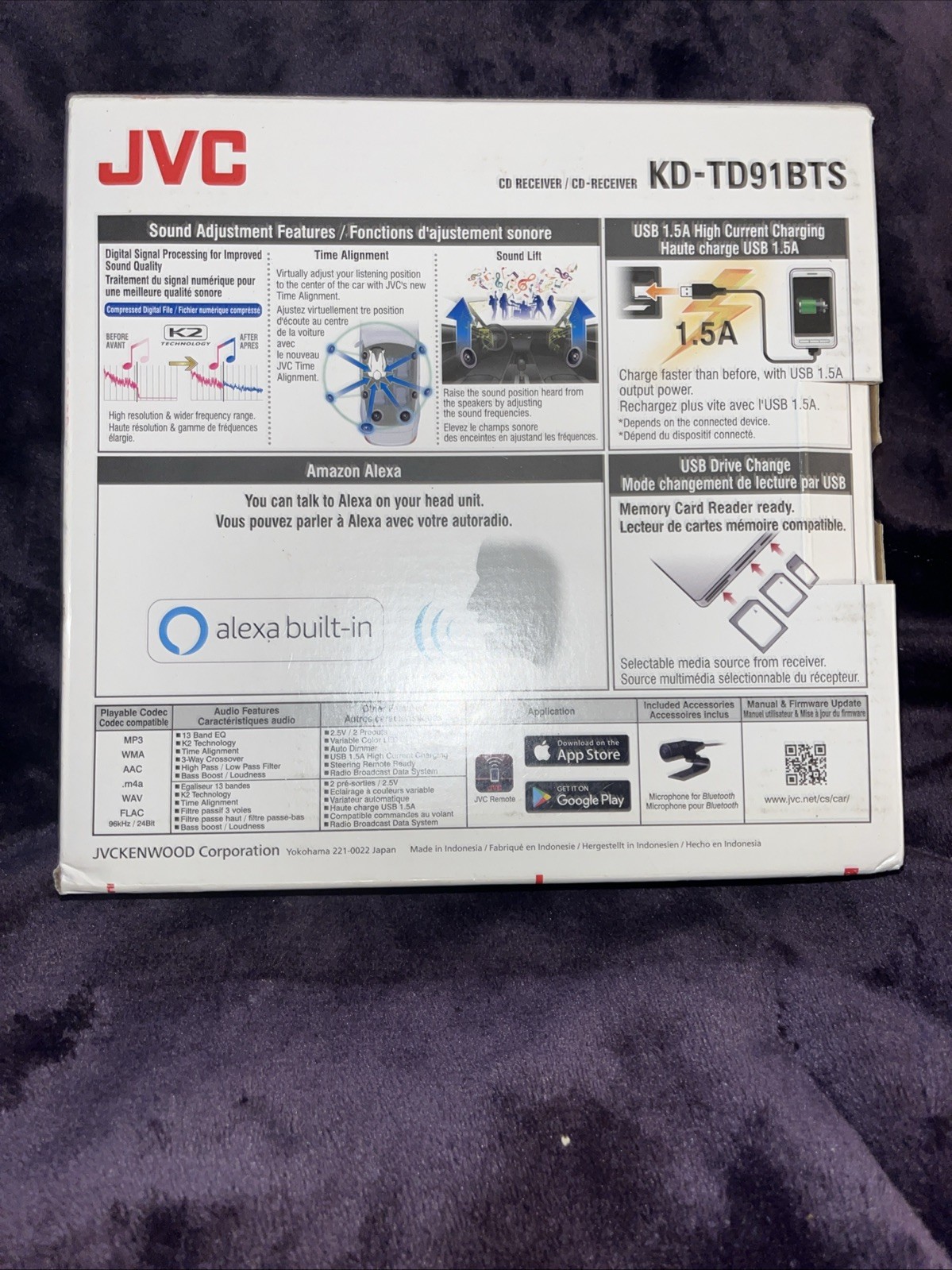 JVC KD-TD91BTS Bluetooth CD Player Android iPhone Alexa Pandora XM USB Aux AM FM