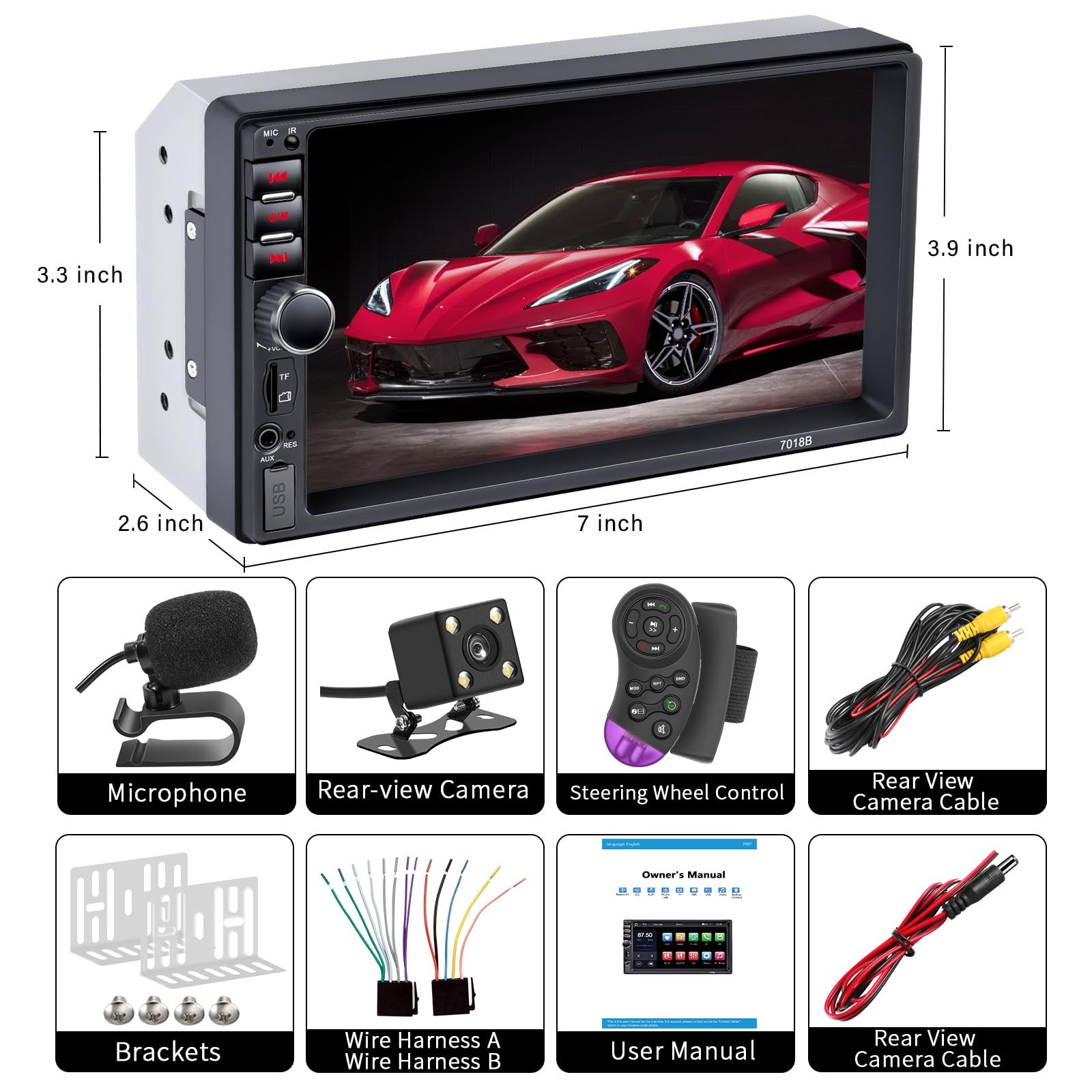 Estereo De Doble Din Con Pantalla Tactil Y Funcion De Manos Libres Lujo