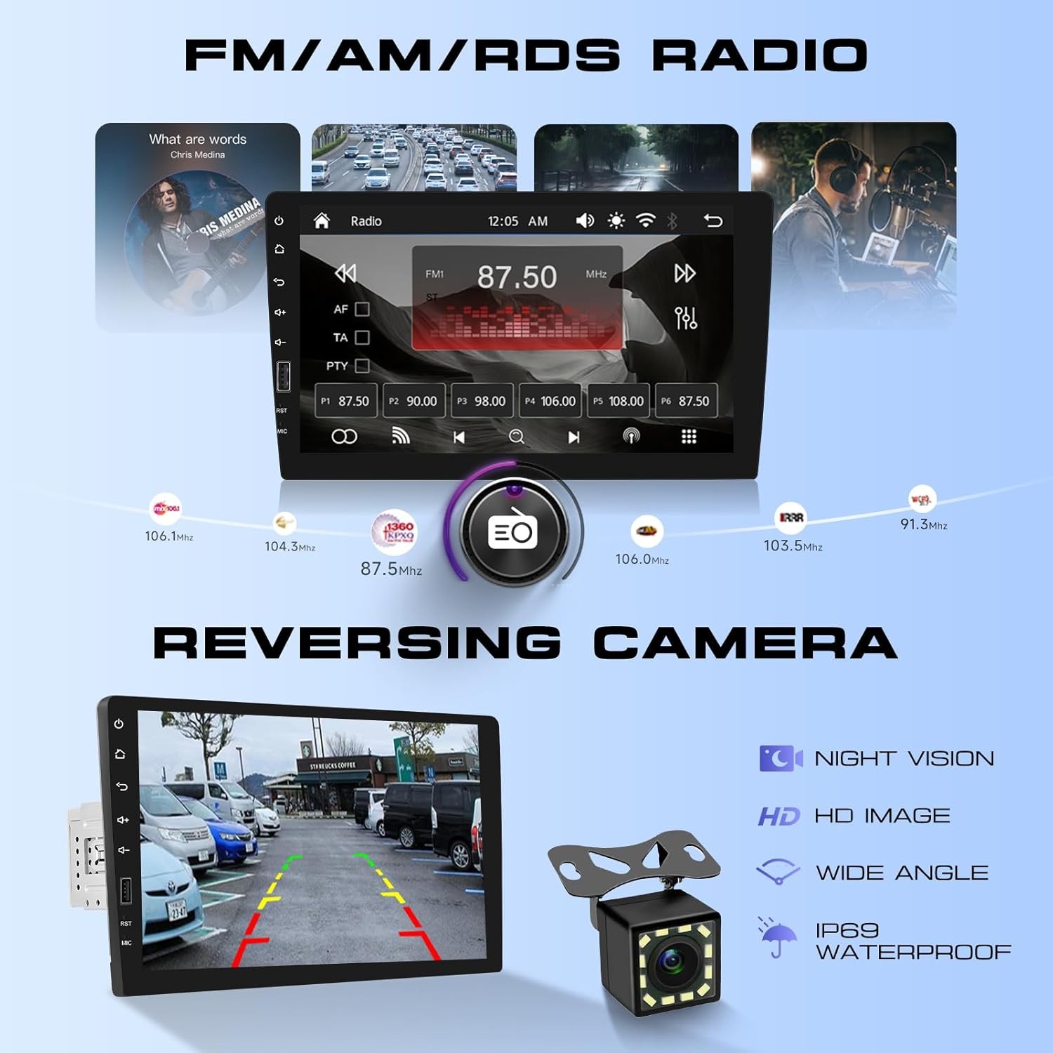 Single Din Car Stereo 9in IPS Touch Screen Wireless Phone Link Bluetooth FM AM X