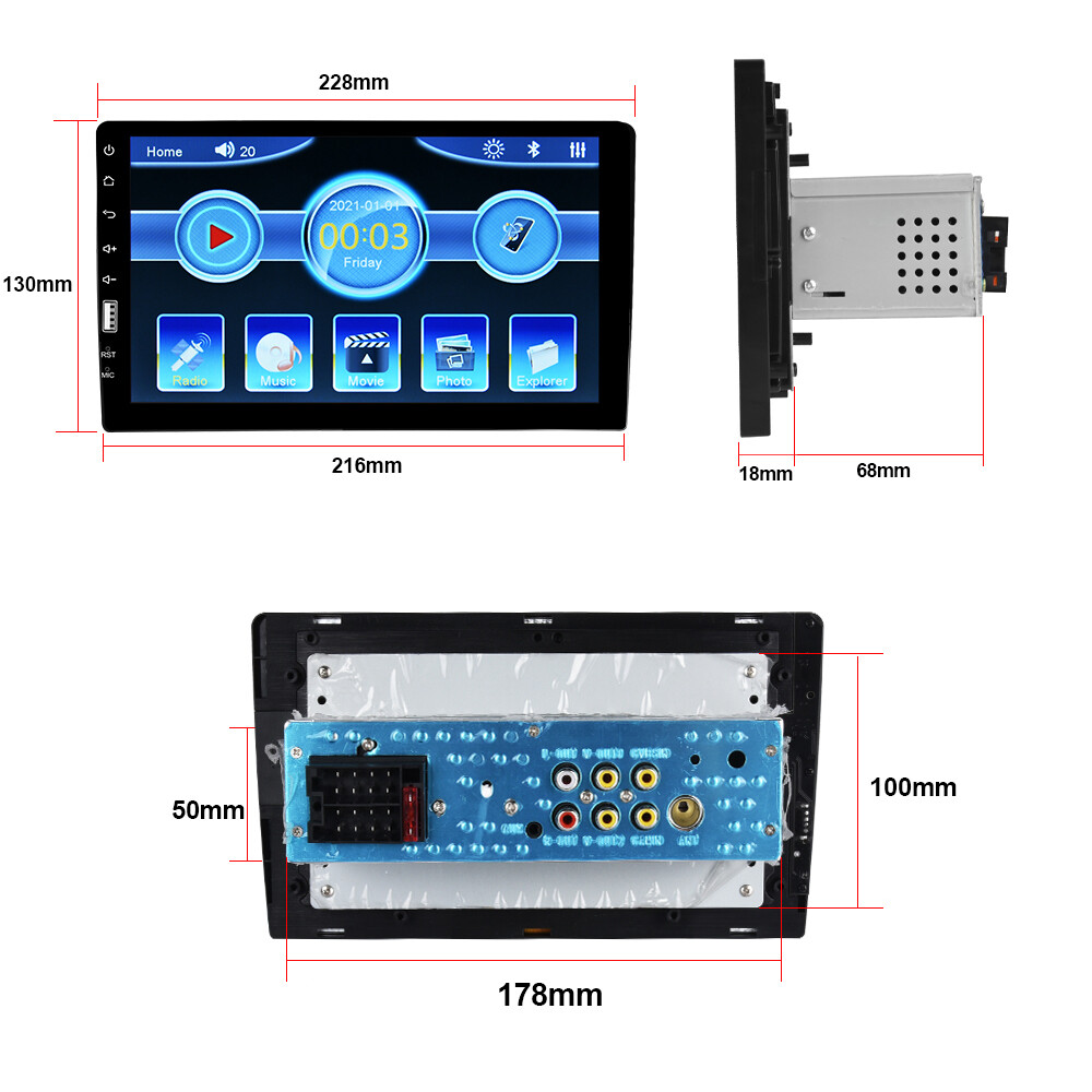 Single 1 Din 9″ Car Stereo Radio MP5 Player FM USB Touch Screen Bluetooth + Cam