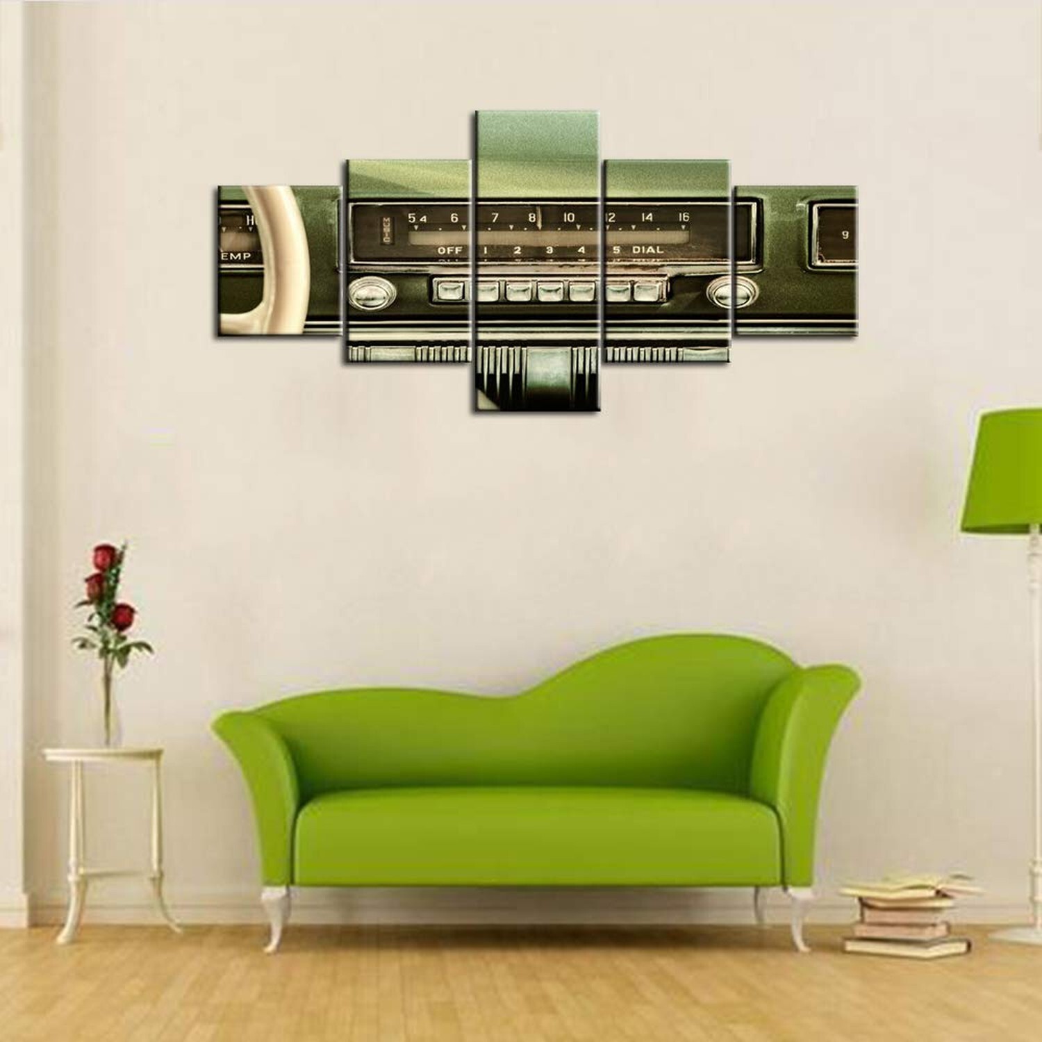 TUMOVO 5 Piece Retro Styled Image of an Old Car Radio Inside a Green Classic …
