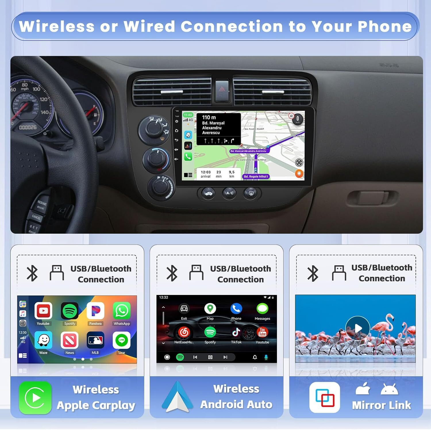 Android 12 Car Stereo Radio for Honda Civic 2001-2005 Carplay GPS WIFI W/Camera