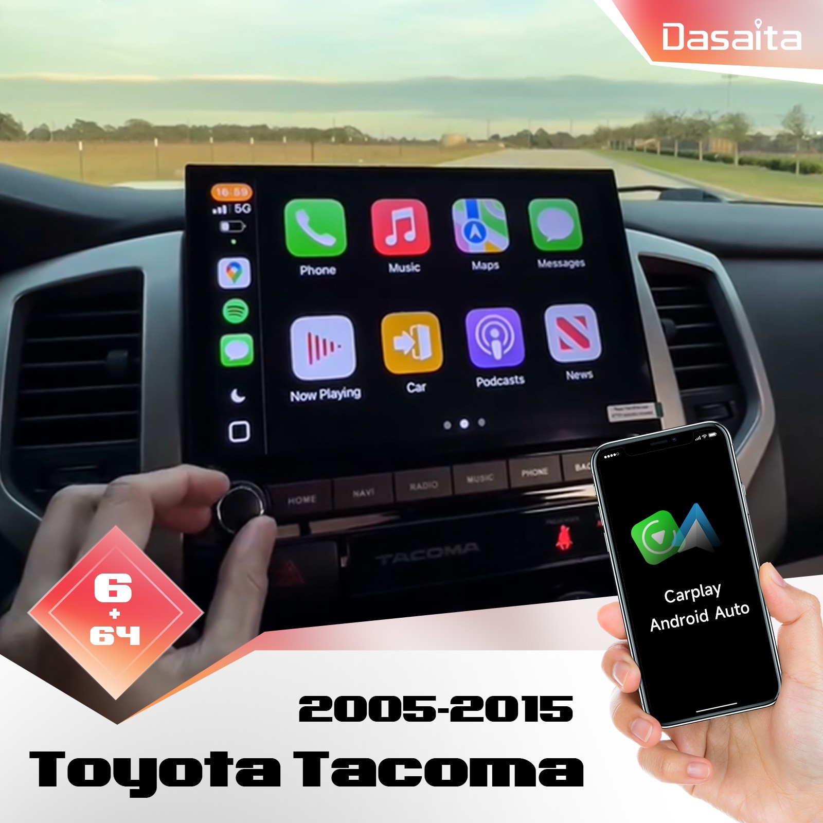 Dasaita 10.2″ Head unit for Toyota Tacoma 2005-2015 Wireless CarPlay Android 13