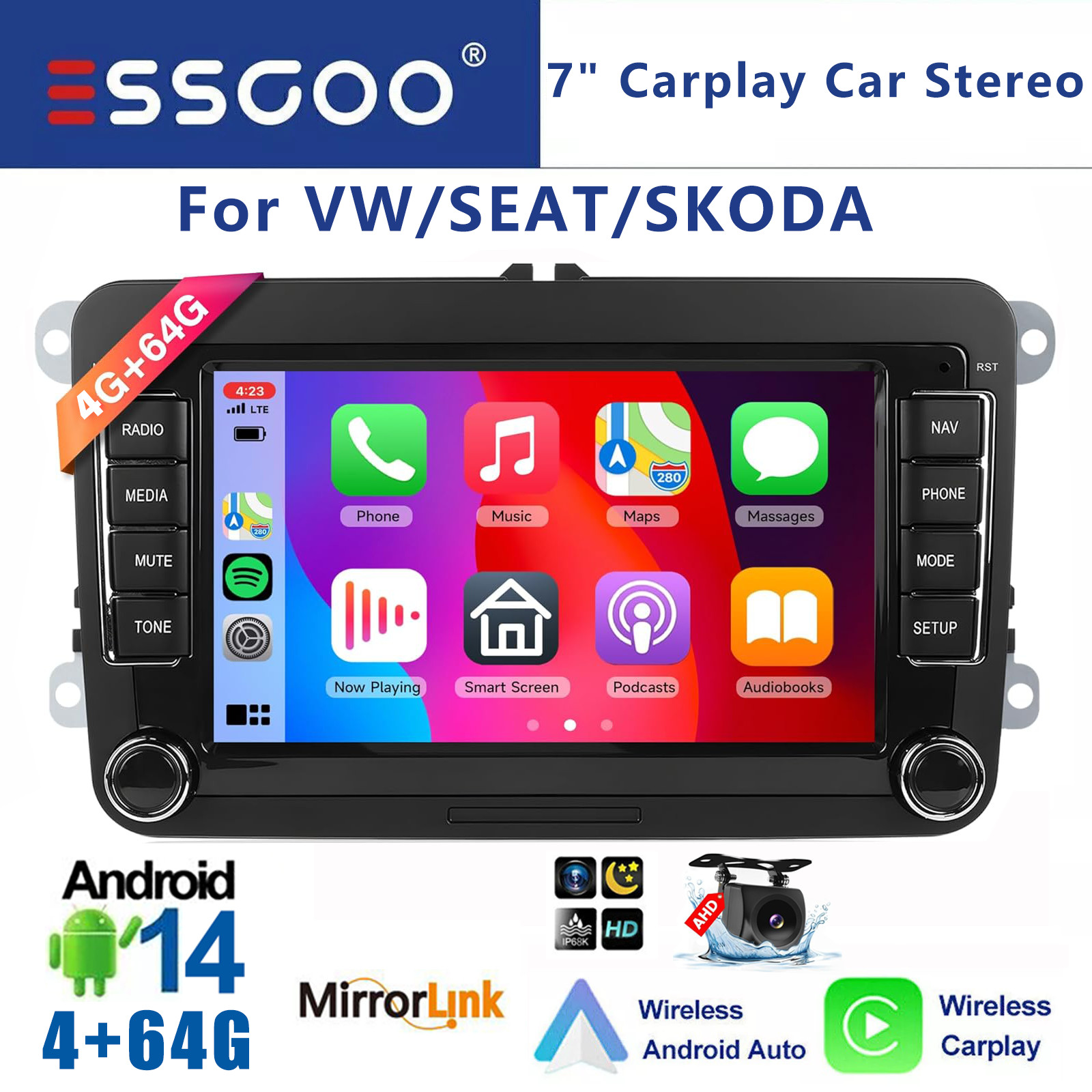For VW Volkswagen Jetta Passat GPS Nav Car Stereo Radio Carplay Android 14 BT FM