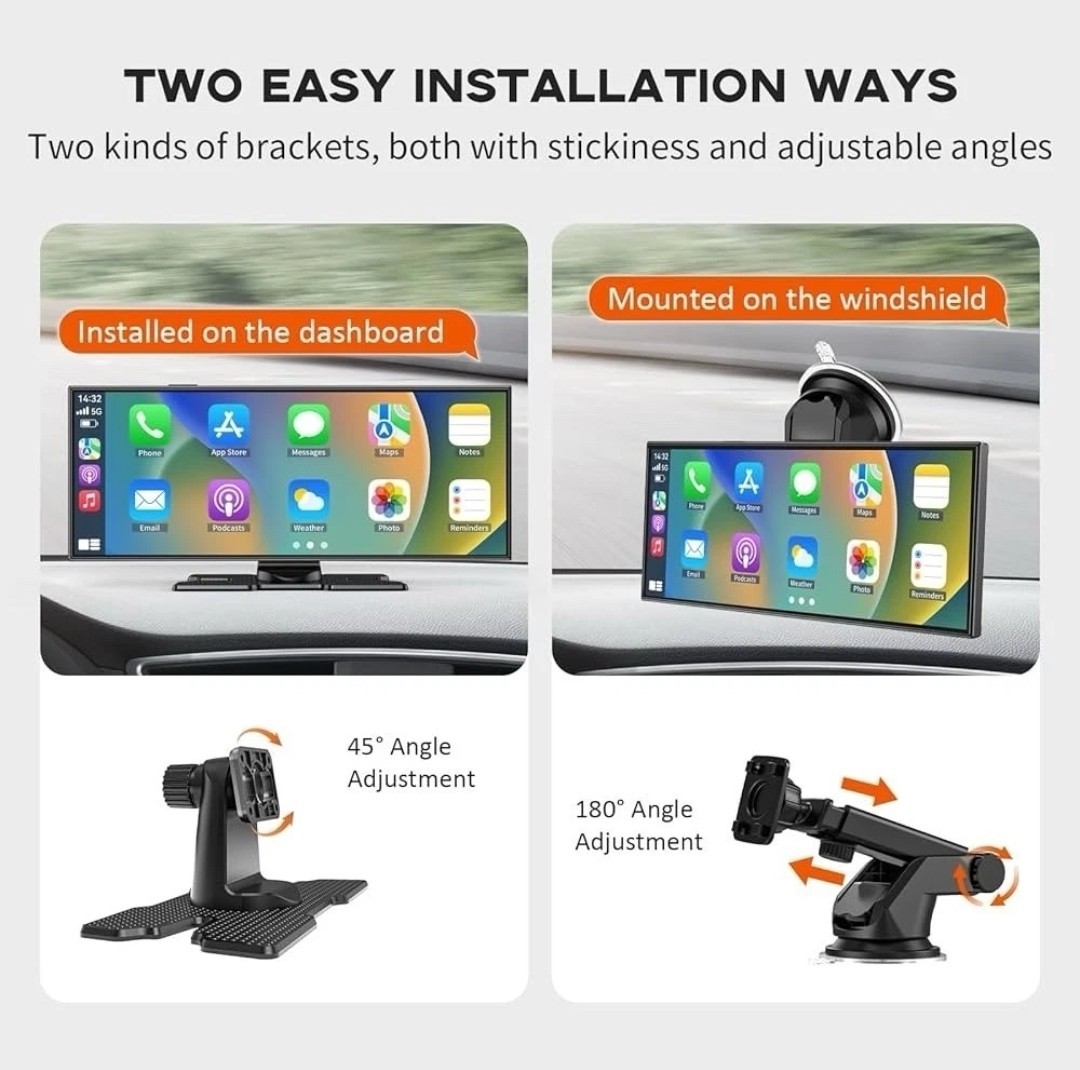 11″ Portable Carplay Screen for Car, 4K Wireless Car Play & Android Auto