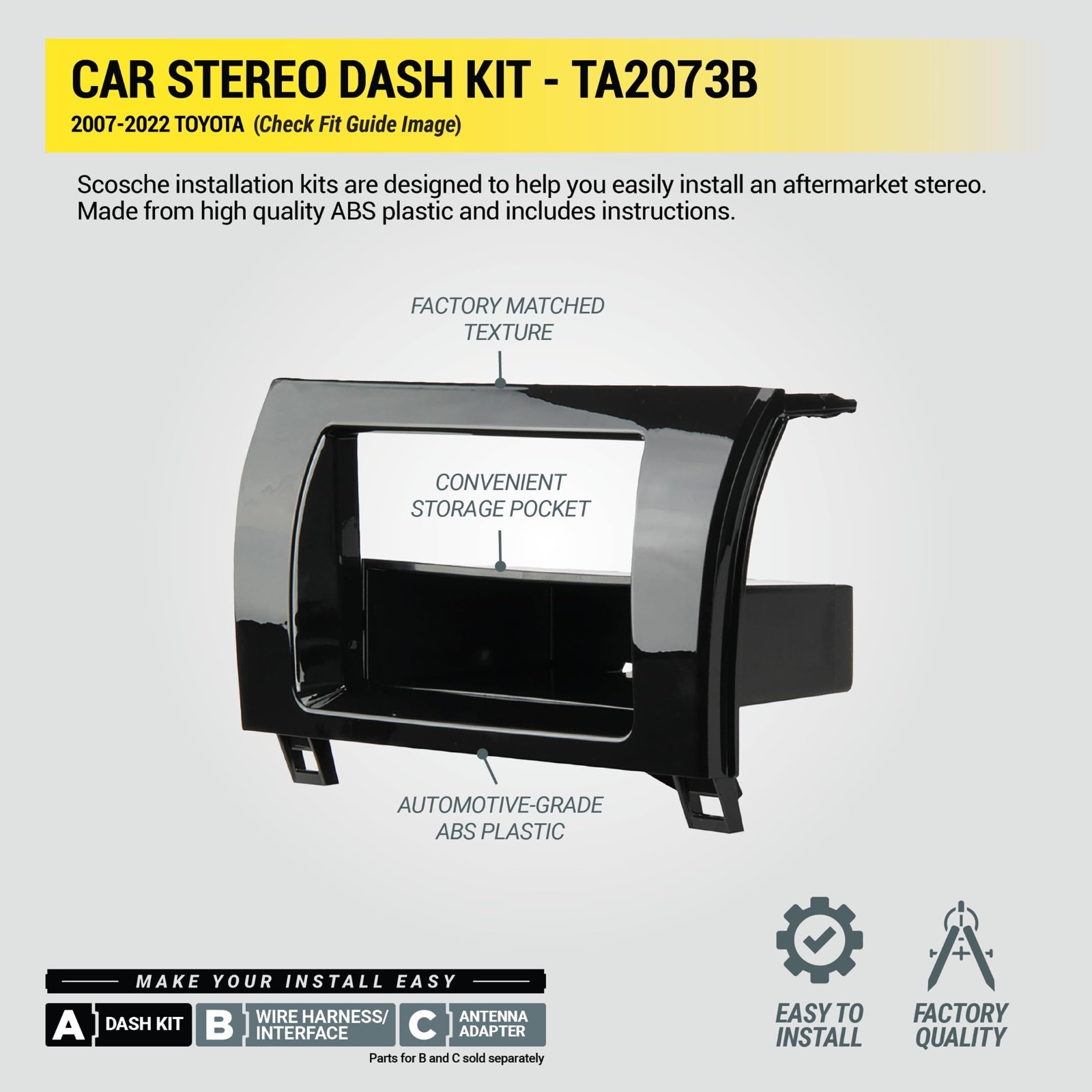 Double DIN Single DIN Radio Install Dash Kit w/ Storage Pocket for Toyota Tundra