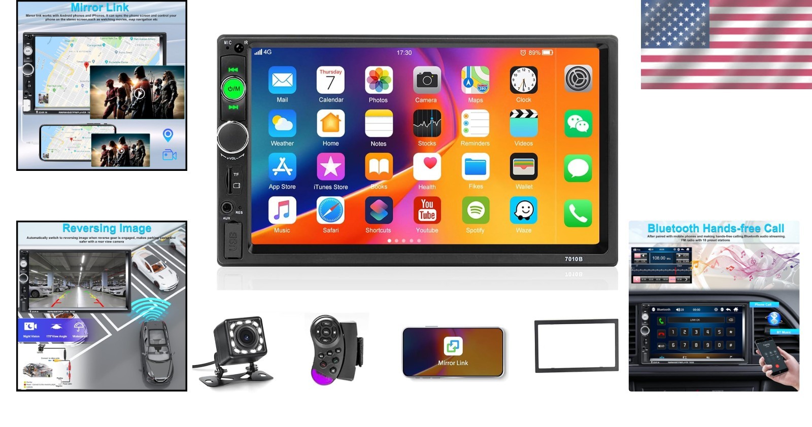 7-Inch Double Din Car Stereo with Bluetooth & Backup Camera – Touchscreen Radio