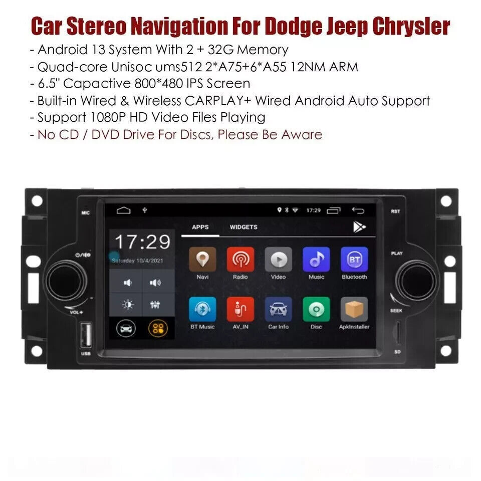 NEW 6.5” HD Car Radio GPS Navigation Android 2+32GB For Dodge Jeep Chrysler