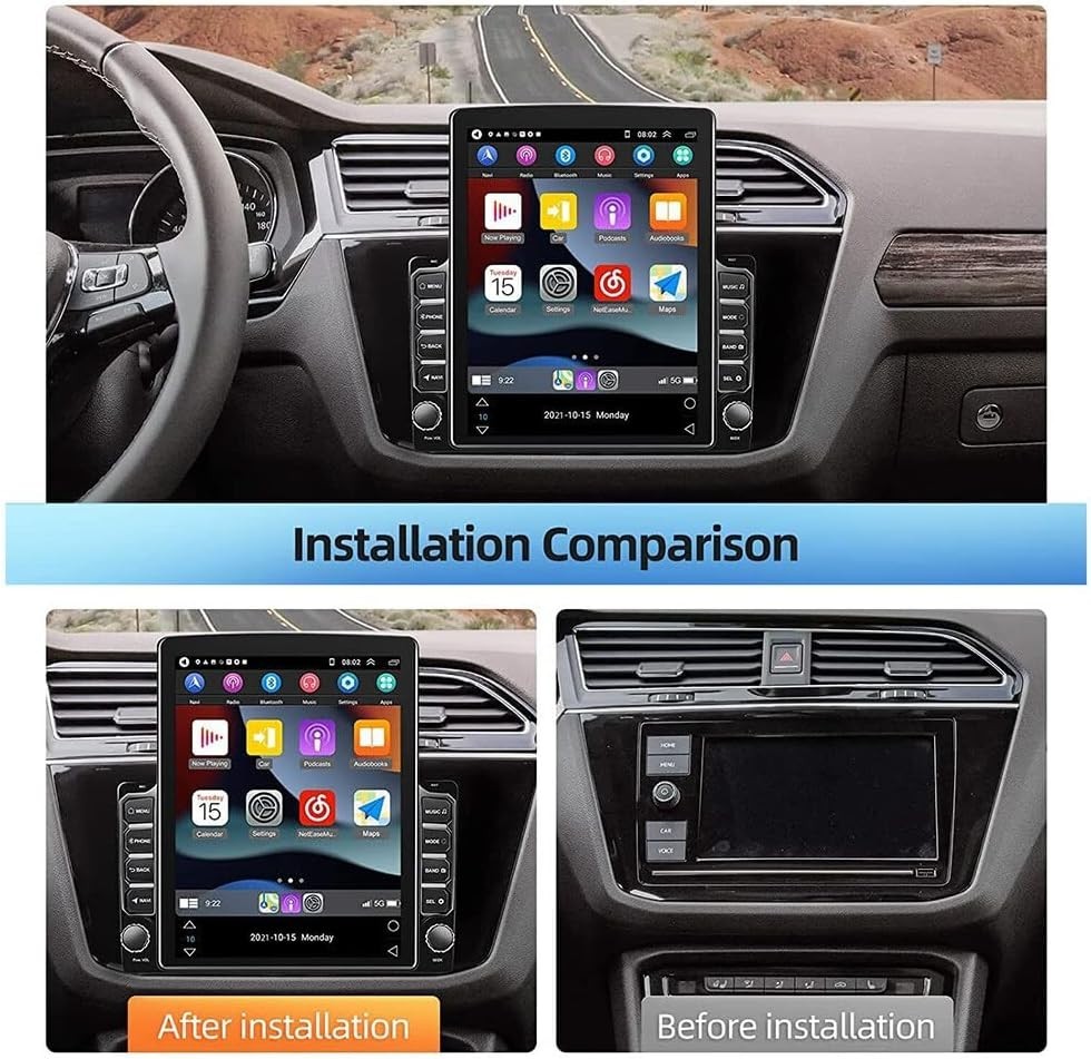 9.7” Double Din Android Car Stereo with Wireless Carplay Android Auto, Vertical