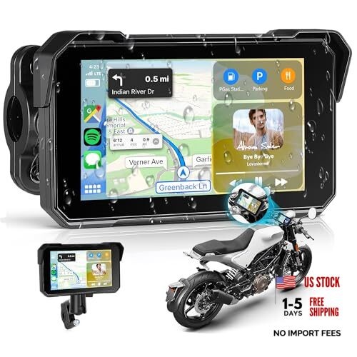 5 Inch Portable Wireless CarPlay & Android Auto Motorcycle Screen IP68