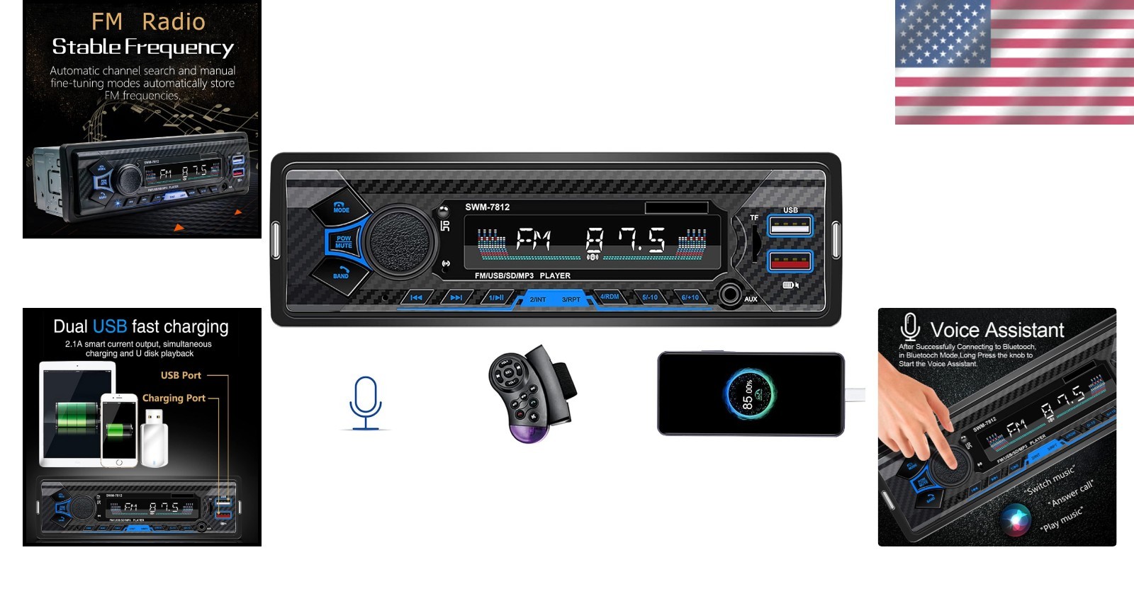 Compact 7-Inch Touchscreen Car Stereo with Dual USB Fast Charging & Bluetooth