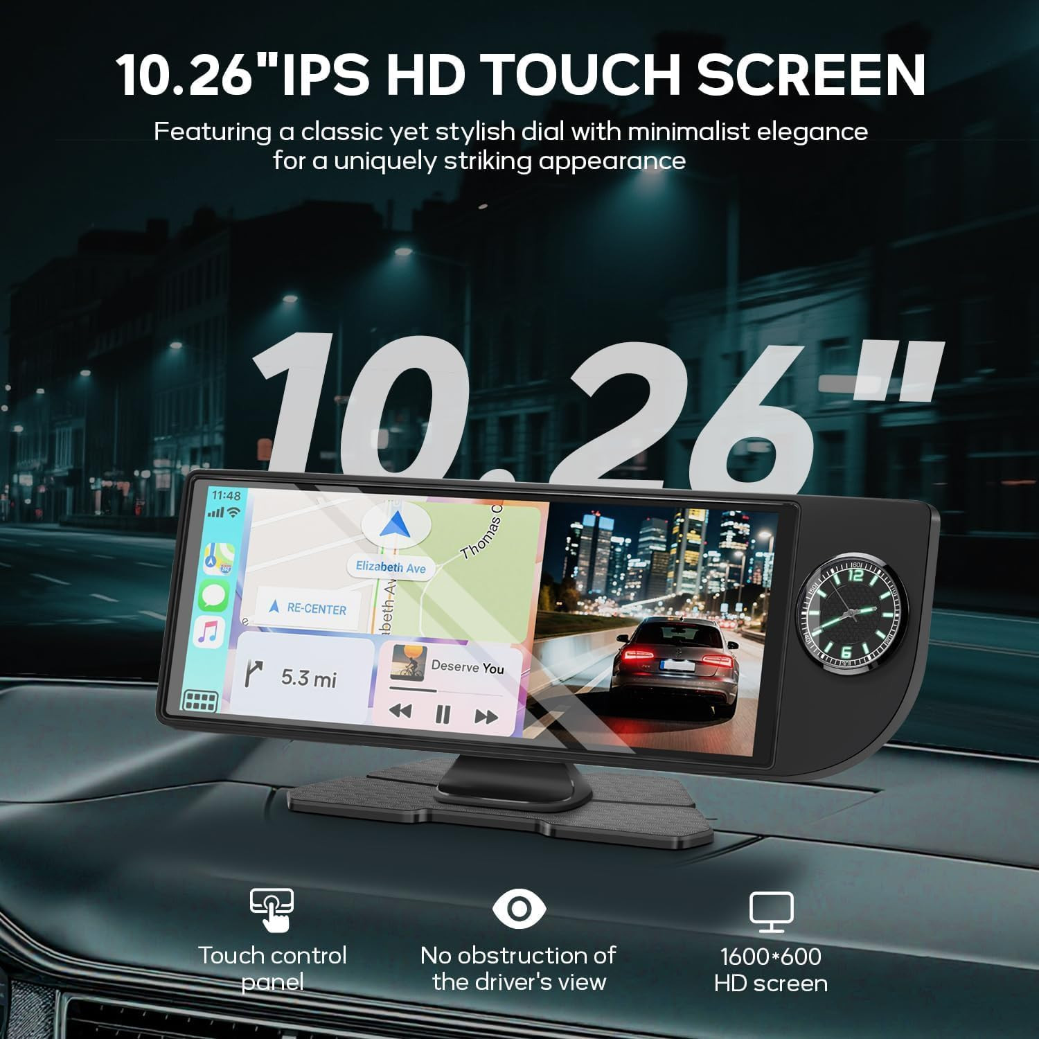 Wireless Carplay Screen for Car – 10.26’’ Apple Carplay & Android Auto Touch Scr