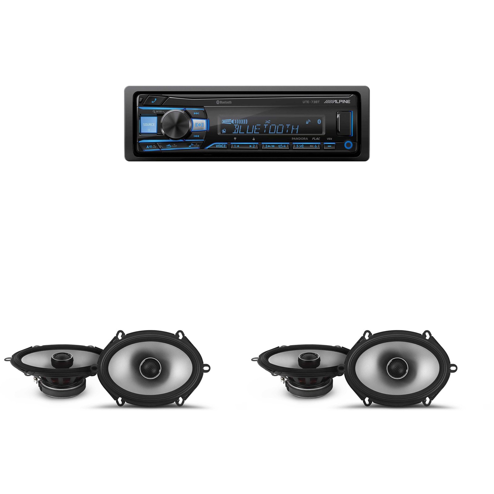 Alpine UTE-73BT Mech-less Digital Bluetooth Media Receiver with 2 Pairs Alpin…
