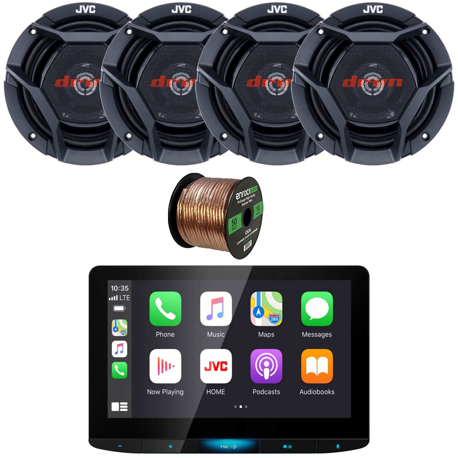 JVC KW-Z1000W Bluetooth USB Radio Car Receiver, 4x 6.75″ 300W Car Speakers, Wire