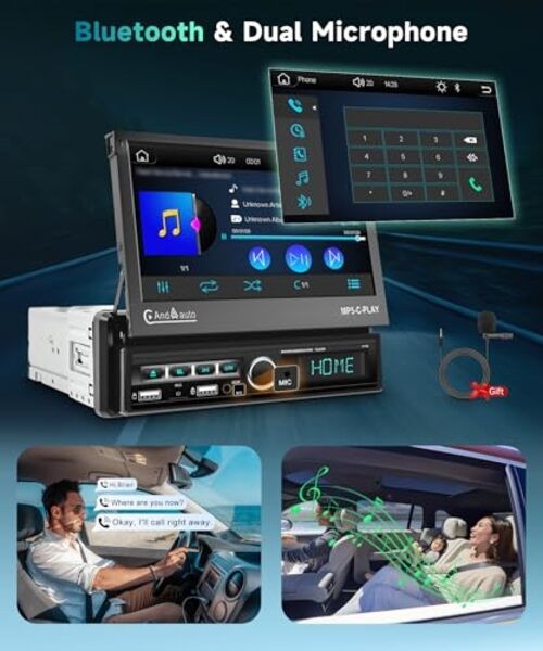 Single Din Car Stereo with Wireless Carplay – 7″ Automatic&FM/RDS – 7″