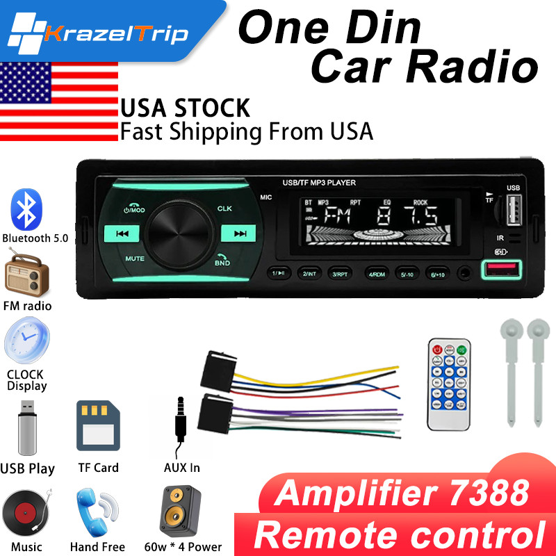 Single 1 Din Car Radio Audio Stereo MP3 Player Bluetooth USB/AUX/SD/FM