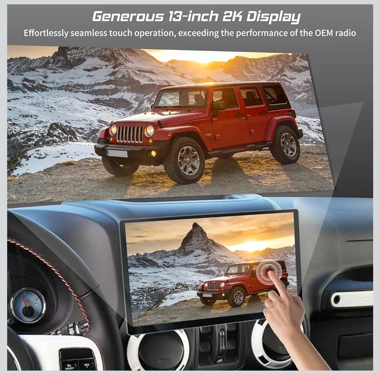 Cidava 13″ Android 13 8+128GB for Jeep Wrangler JK 2011-2017, 5G Wifi, 4K QLED