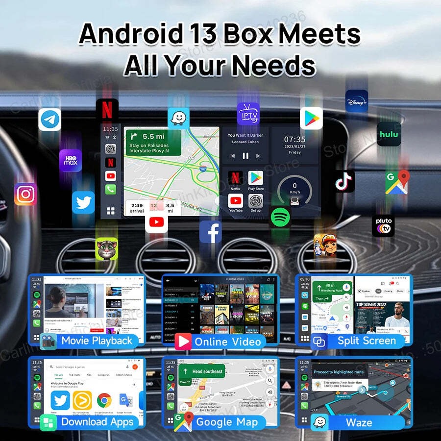 8 Core 4+64GB Wireless Carplay AI BOX Android Auto Adapter WiFi Youtube Netflix