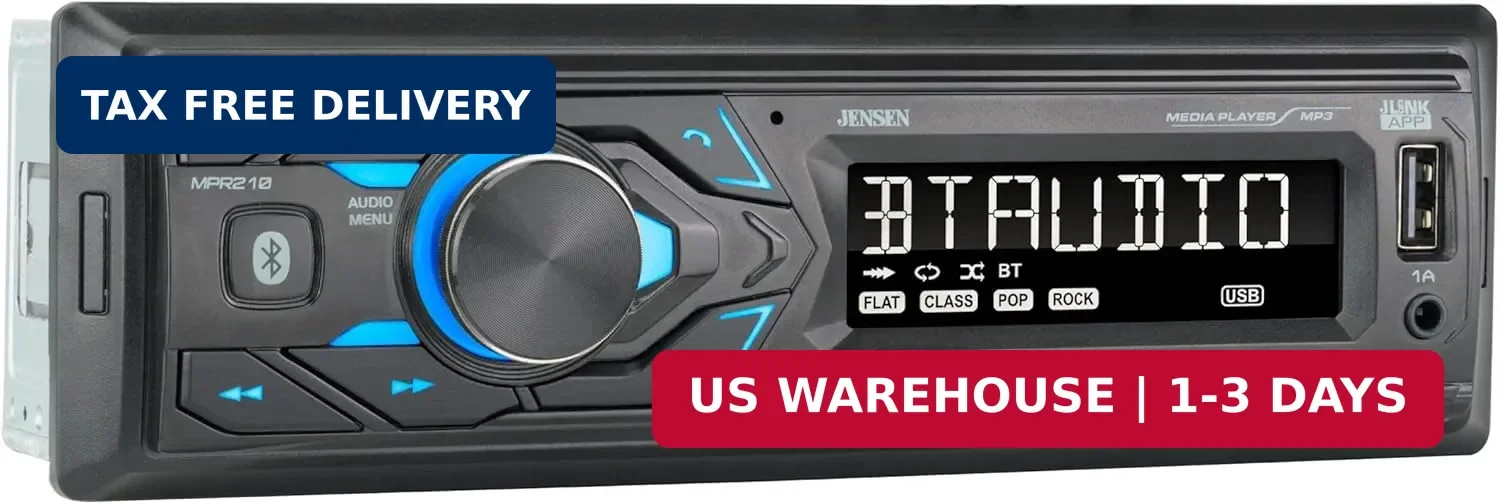 JENSEN MPR210 7-Character LCD Single DIN Car Stereo Radio | Bluetooth Hands Free