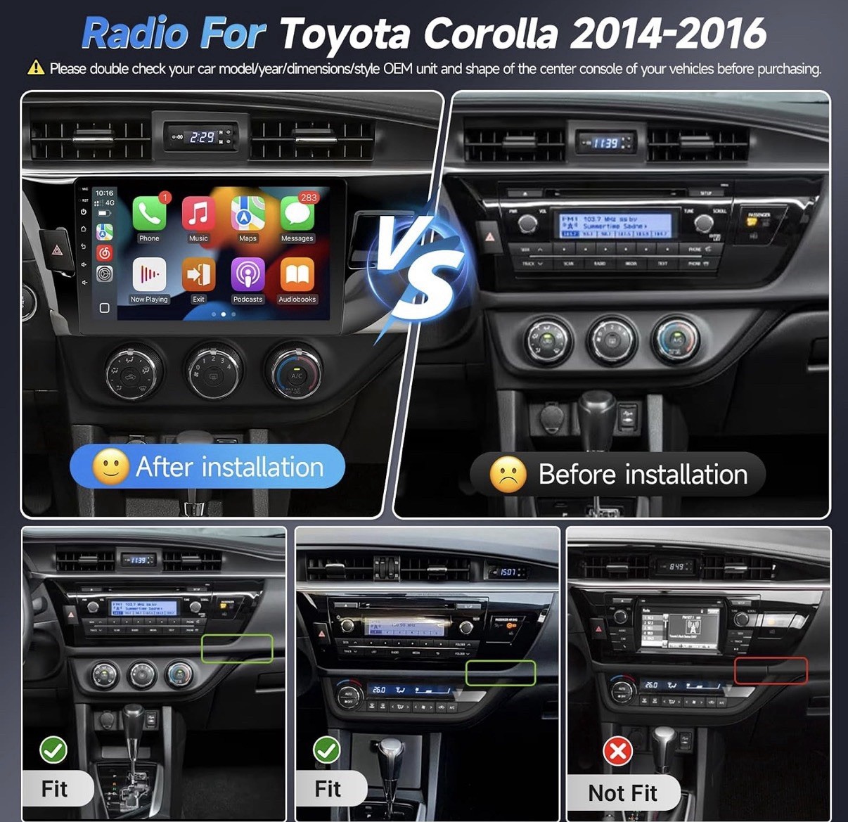 64G Android13 8CORE Stereo Radio DSP For Toyota Corolla 2014-2016 Apple Carplay