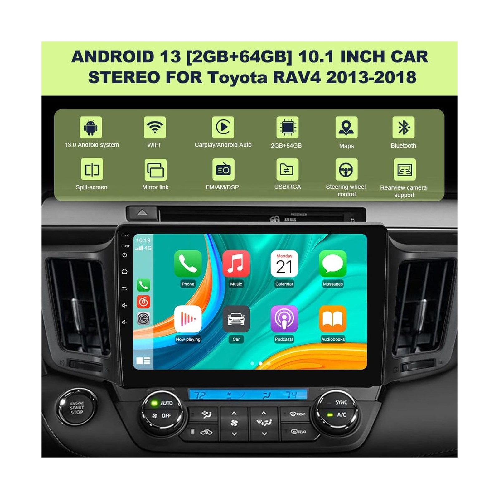 2G+64G Car Radio Stereo for Toyota RAV4 2013-2018 10.1Inch Android Head Unit …