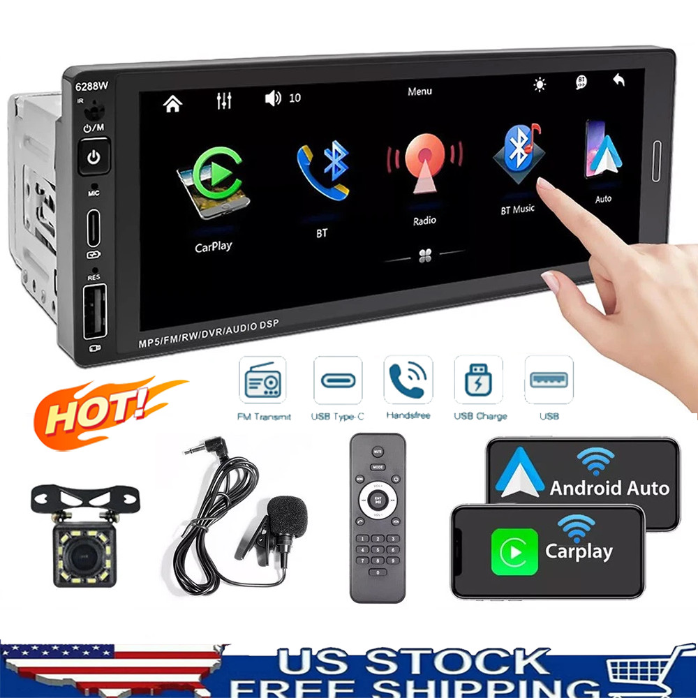Single Din Car Stereo Wireless Apple Carplay 6.9 Touchscreen Bluetooth Radio Usb