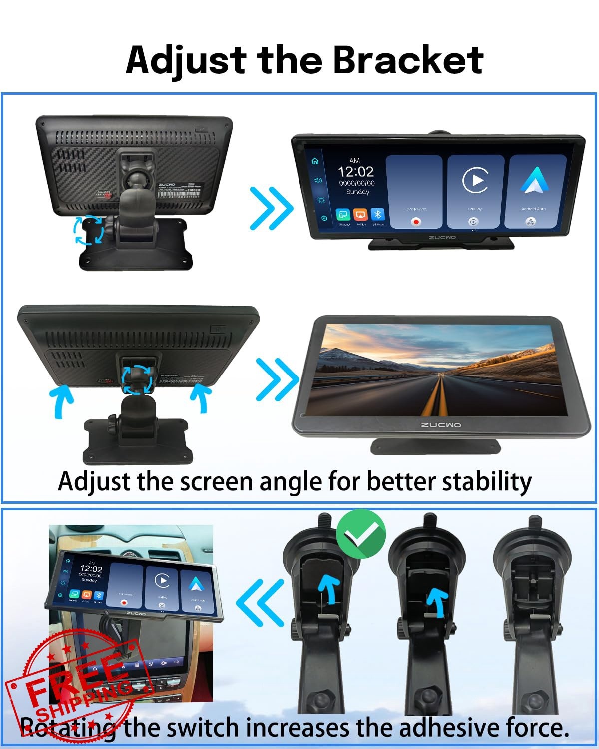 ZUCWO 10.26 Inch Wireless CarPlay Screen Black